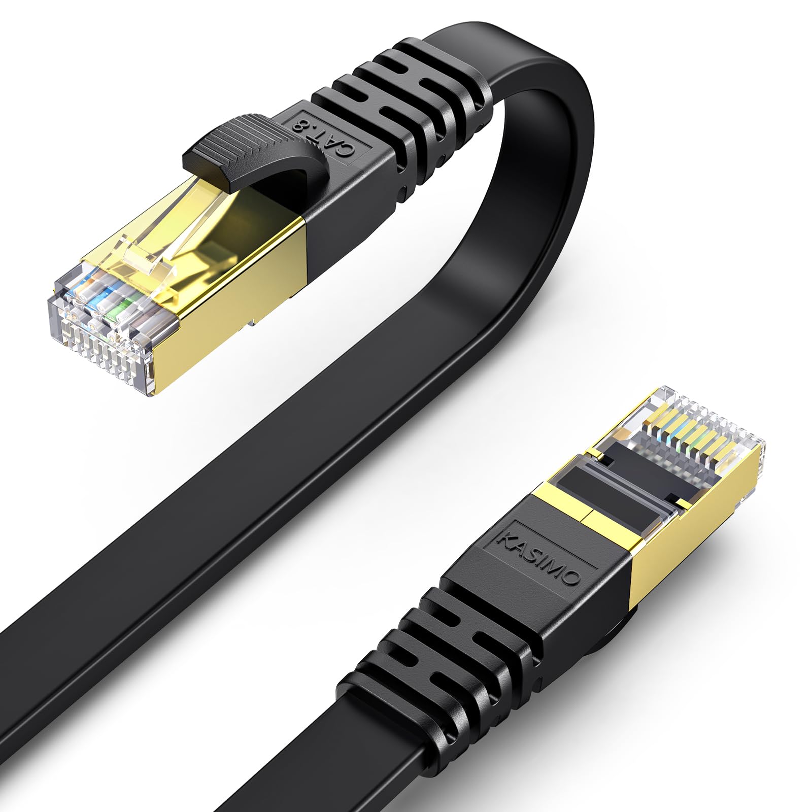 KASIMO LANケーブル 50m ランケーブル CAT8 カテゴリー8 超高速 40Gbps/2000MHz フラットケーブル 有線lanケーブル イーサネットケーブル wi-fiケーブル 爪折れ防止 二重シールド CAT8準拠 パソコン モデム ルー