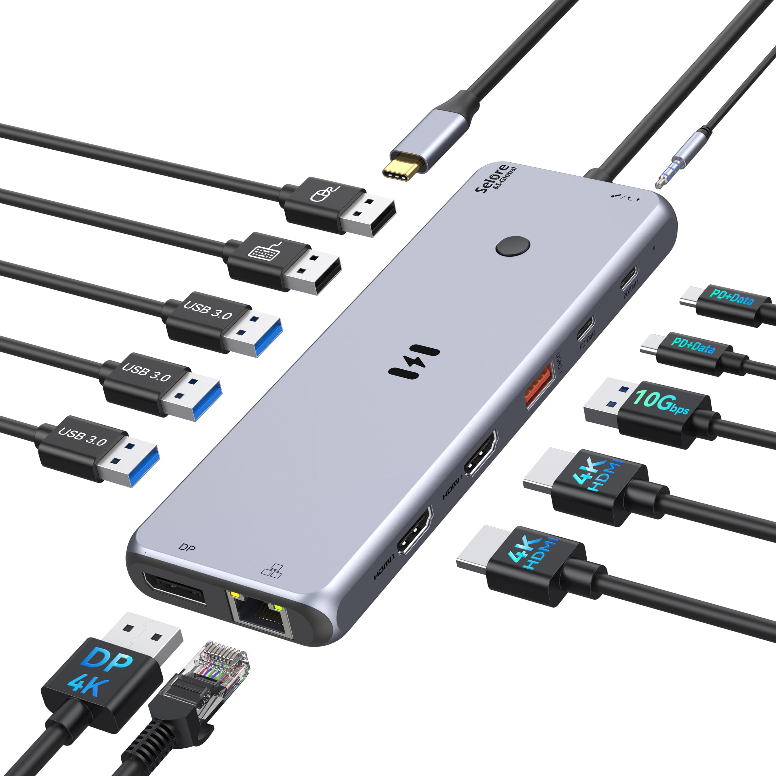 Selore USB C ドッキングステーション 3画面出力【ワンタッチで画面切替可能】【13 in 1】type c ドッキングステーション hdmi 2つ出力 長持ちアルミ製 usbハブ トリプルディスプレイ対応 【USB-C PD 10Gbps デー
