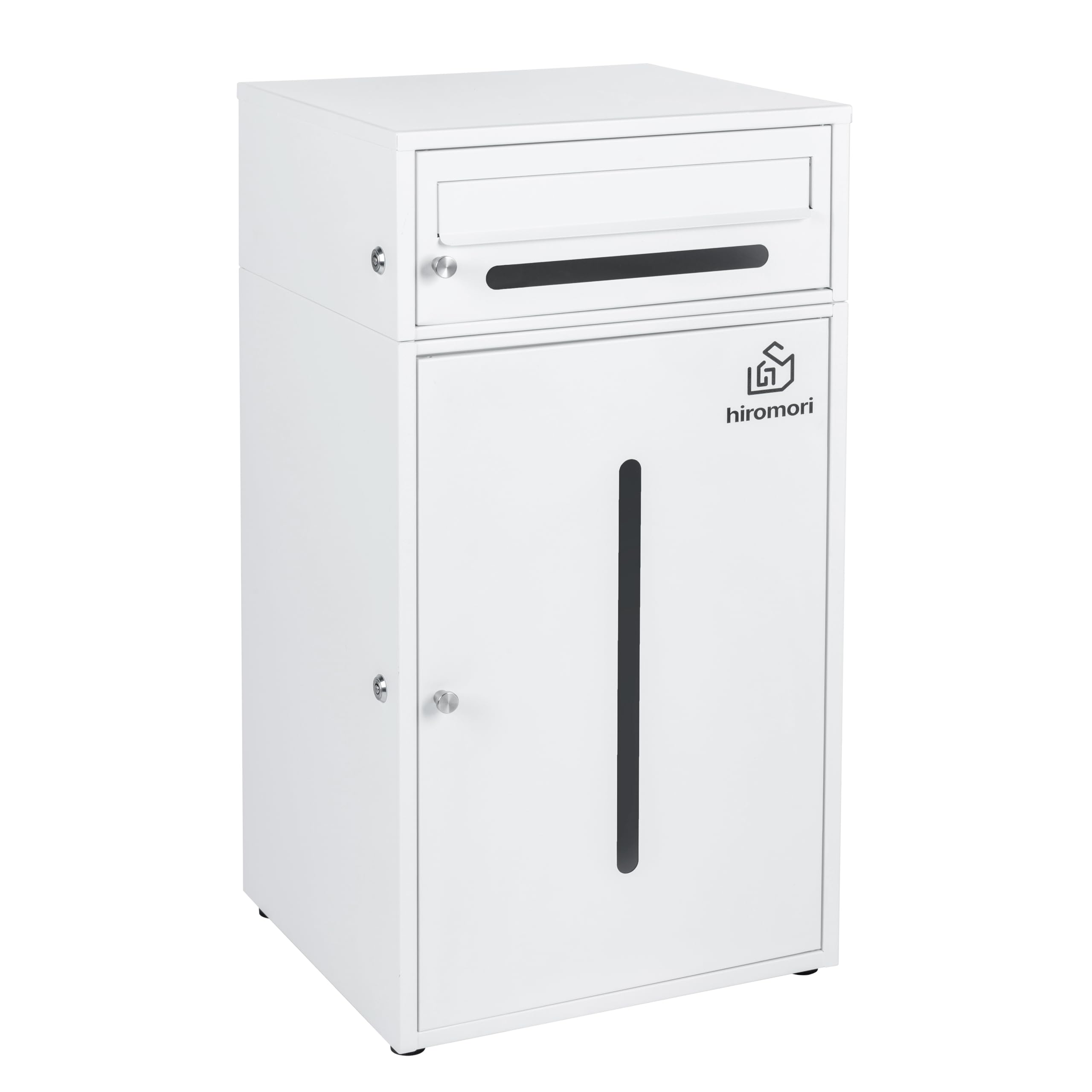 HIROMORI 宅配ボックス 屋外 宅配box 96L 大容量 ポスト一体型 二段式 置き配ボックス 郵便受け 防水防錆 大型 案内ステッカー付き 簡単設置 移動式 盗難防止 おしゃれ キャスタロック機能 戸建て用「ホワイト」|湖南オンライン