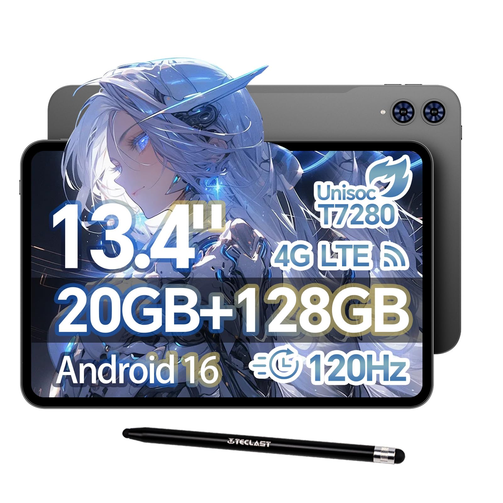 TECLAST T65 13 インチ タブレット Android 16 タブレット, 120Hz 画面リフレッシュレート, 20GB RAM+128GB ROM, T7280 (T620) プロセッサ Tablet, SIM カード対応, 3.5mm イヤ