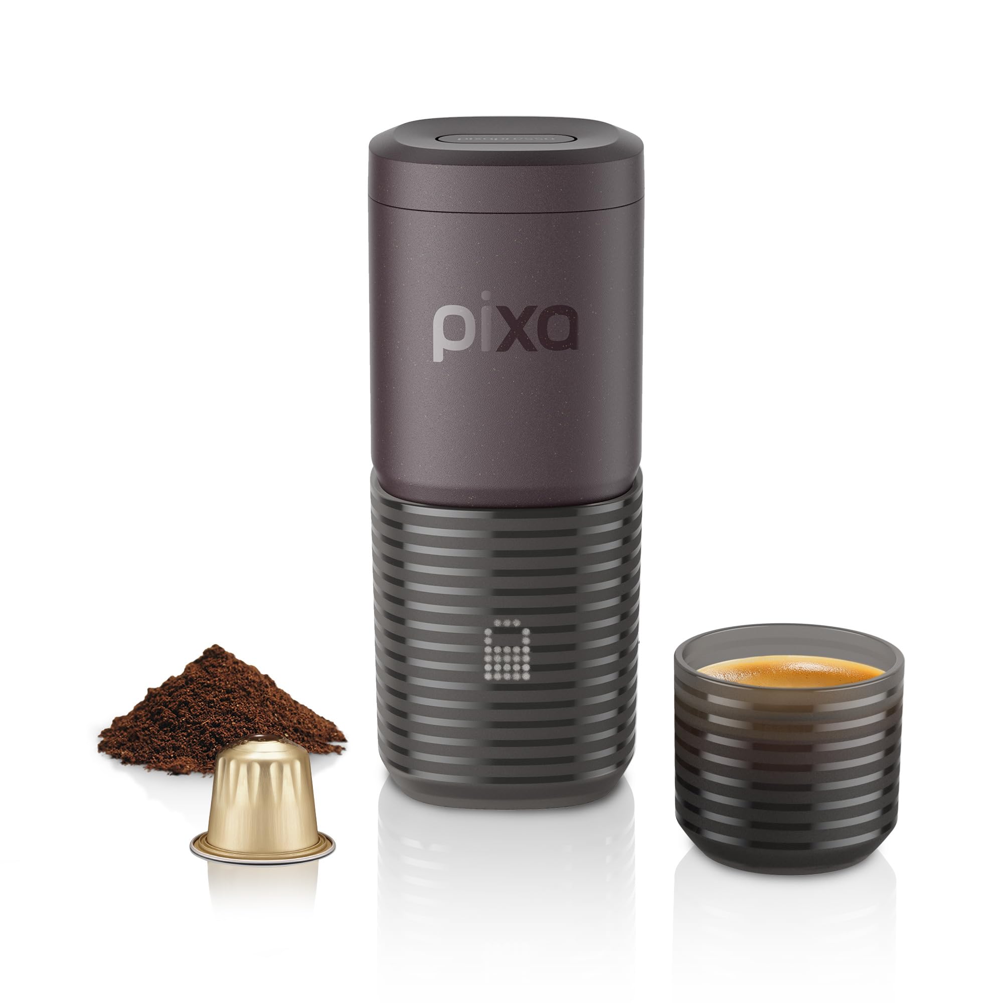 WACACO PIXAPRESSO、コーヒーメーカー、電動＆ポータブル、4種類のコーヒー＆高速ヒートアップ、3*3000mAhバッテリー、最大5カップ、20バールポータブルエスプレッソメーカー、挽いたコーヒー＆NSカプセル用、ダークバーガンディ色