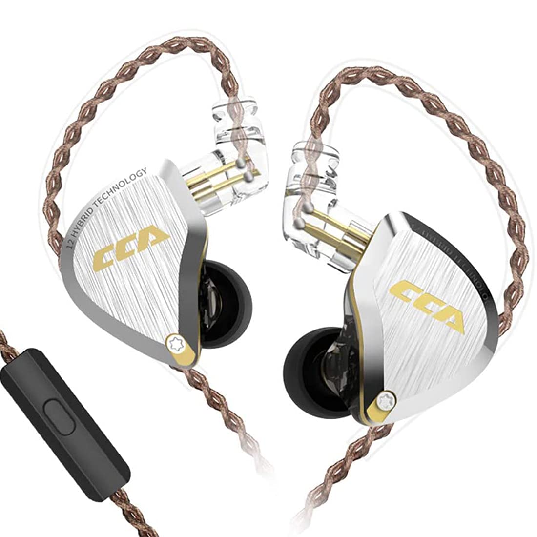 CCA C12 イヤホン 有線 カナル型 高遮音性 中華イヤホン 5BA+1DD 複数ドライバー イヤフォン 音楽、オフィス、スポーツを聴くのに適しています (マイク付き-3.5mm, ゴールド)