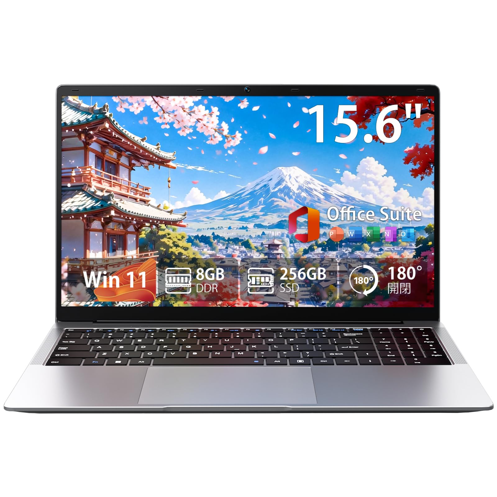 15.6インチ ノートパソコン 8GBメモリ 256GB SSD搭載、Celeron N4000 プロセッサー （最大2.6GHz） Win 11 Pro Office 搭載 ラップトップ、1920*1080 FHD IPS 液晶ノートPC、2.4G/5G