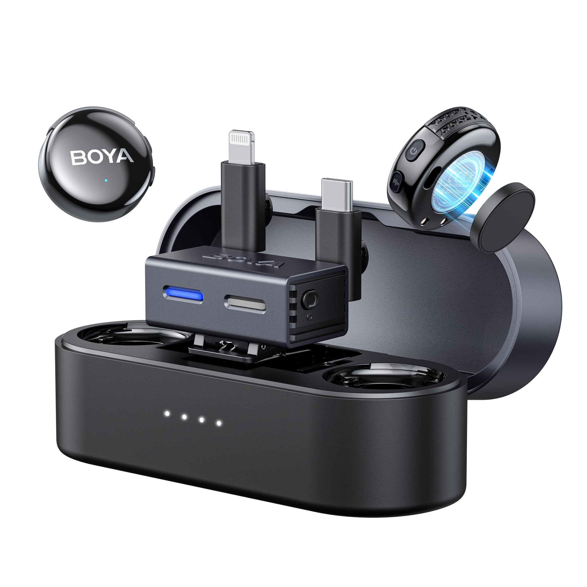 BOYA BOYALINK3 ワイヤレスピンマイク タイプc&Lightning&3.5mm無線マイク iPhone 16シリーズ対応 Android&iPhone&カメラ用 AIノイズキャンセリング/スマートEQチューニング/リアルタイムモニター/伝送距