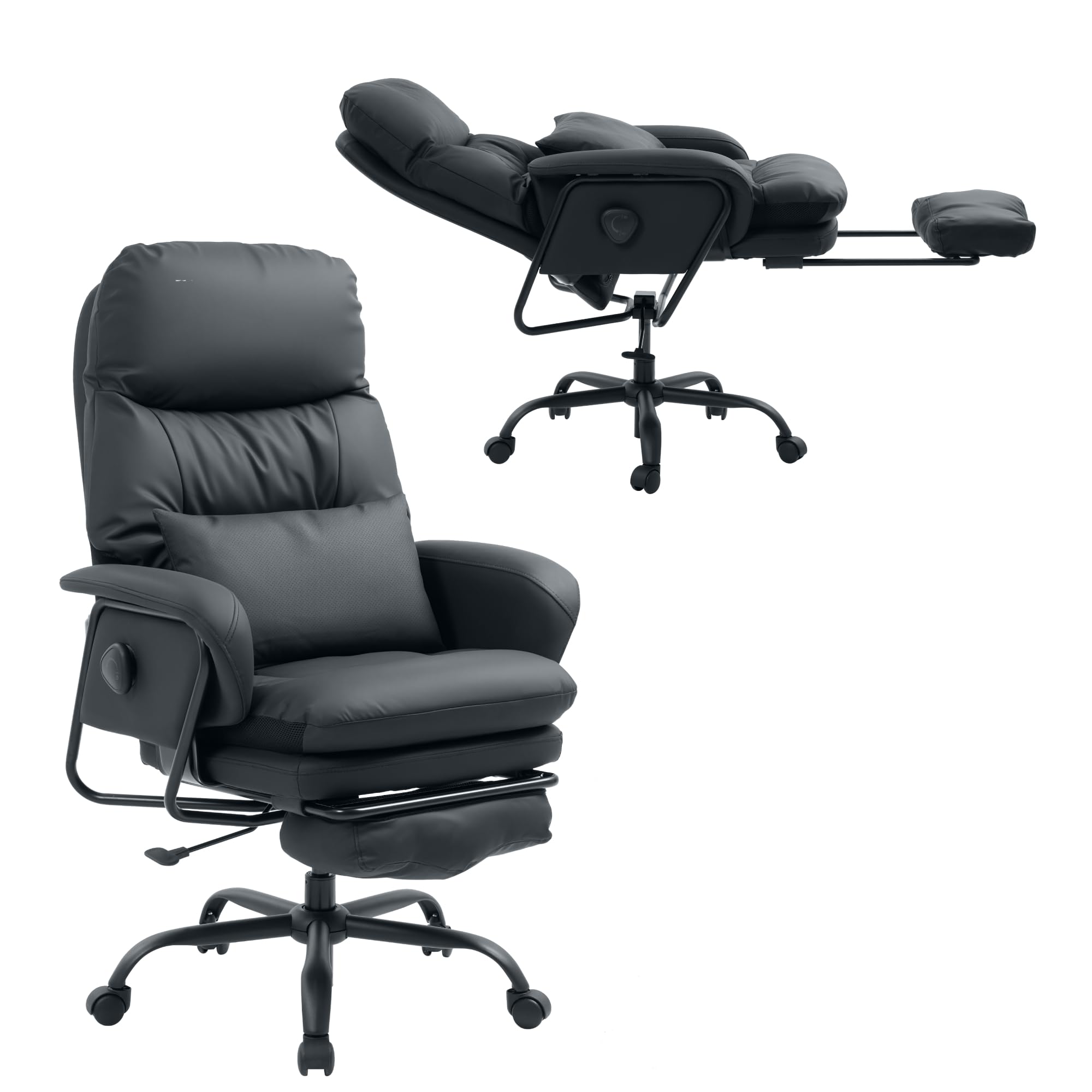 FLEXISPOT オフィスチェア デスクチェア HC4 ソファチェア 160度リクライニング 4段階固定 PUレザー 極上の座り心地 肉厚クッション 広い座面 腰当て付き 座高調節 収納可能なオットマン 人間工学 疲れない (PU, ブラック)|湖南オンライン