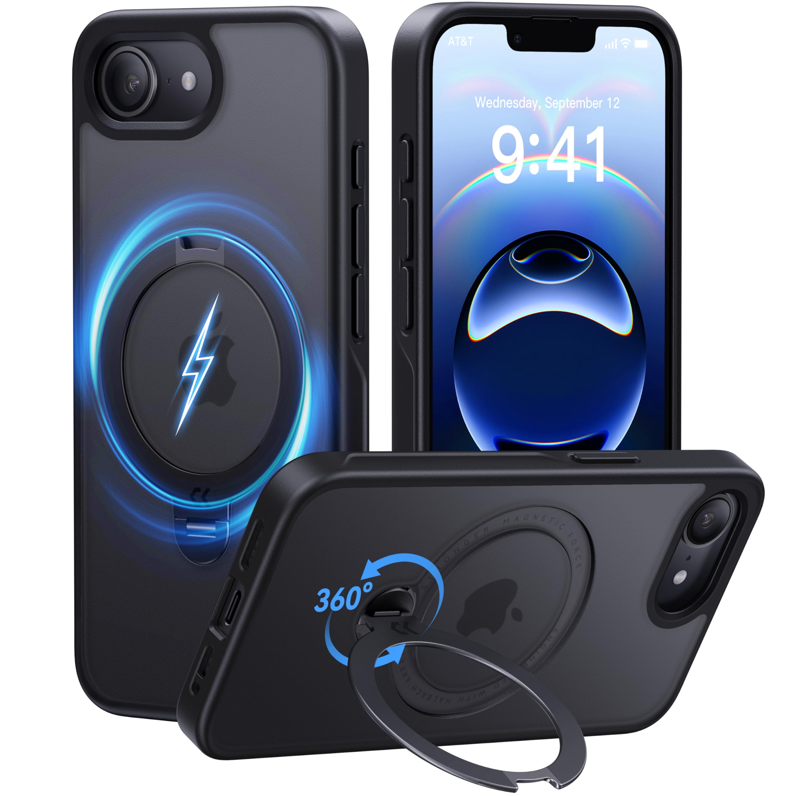 【2025最高傑作&定点360度回転】CASEKOO iPhone 16e 用 ケース 米軍MIL規格 耐衝撃 MagSafe対応 高耐久性【横縦両立・角度自由調整】急速充電対応 指紋防止/マット仕上げ/黄変防止/半透明 超強磁力 ラップホール付き ワイヤ