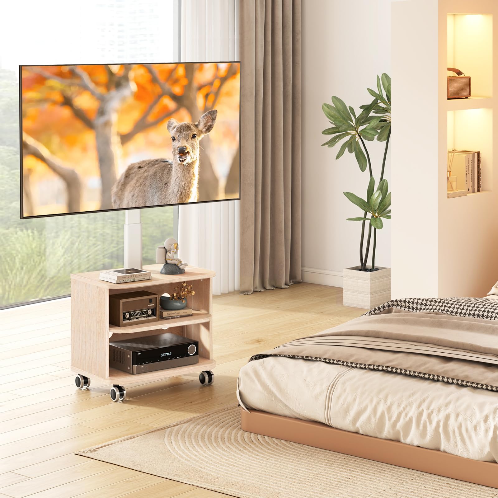 Rfiver テレビスタンド キャスター付き テレビ台 テレビボード スタンド付き 32-65型対応 耐荷重40kg ローボード 壁寄せテレビスタンド tv stand 高さ調節可能 収納力 家用 ホワイト｜湖南オンライン