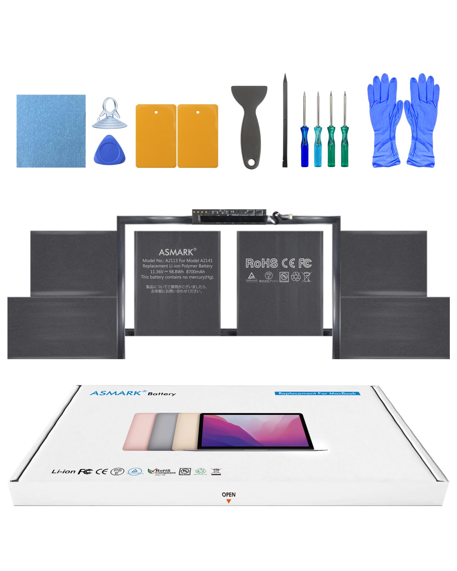 ASMARK Macbook Pro A2141 バッテリー 交換 適用 16インチ 2019 A2113 バッテリー 16-inch