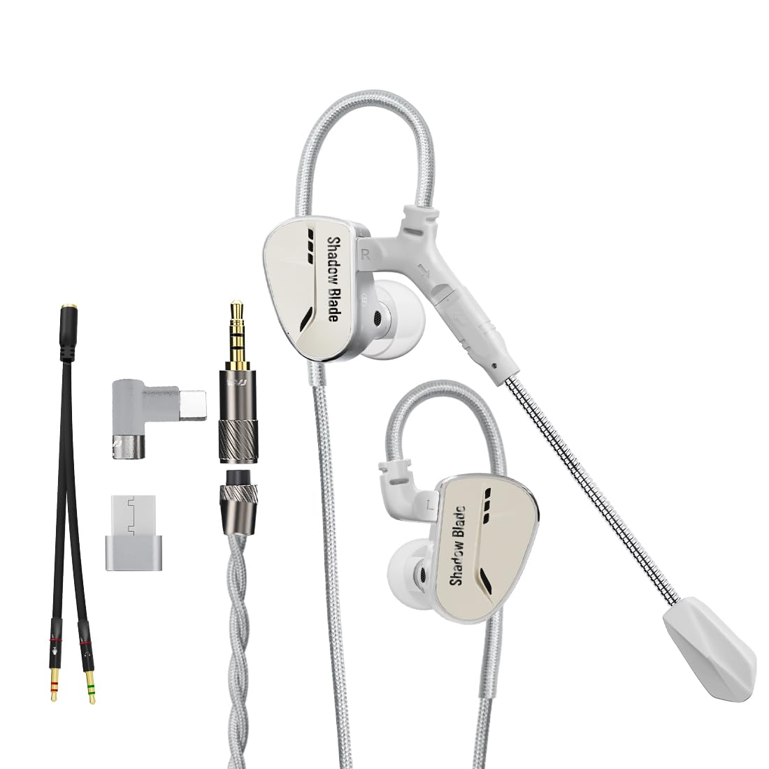 CVJ Shadow Blade IEM ゲイヤホン イヤホン 有線【取り外し可能なマイク】 ゲーミング イヤモニ|1DD+1振動リング混合 |HIFIイヤホン|3.5mm+Type-Cプラグより没入感のあるゲームプレイ ダイナミクスと広い音場 広いダイナ