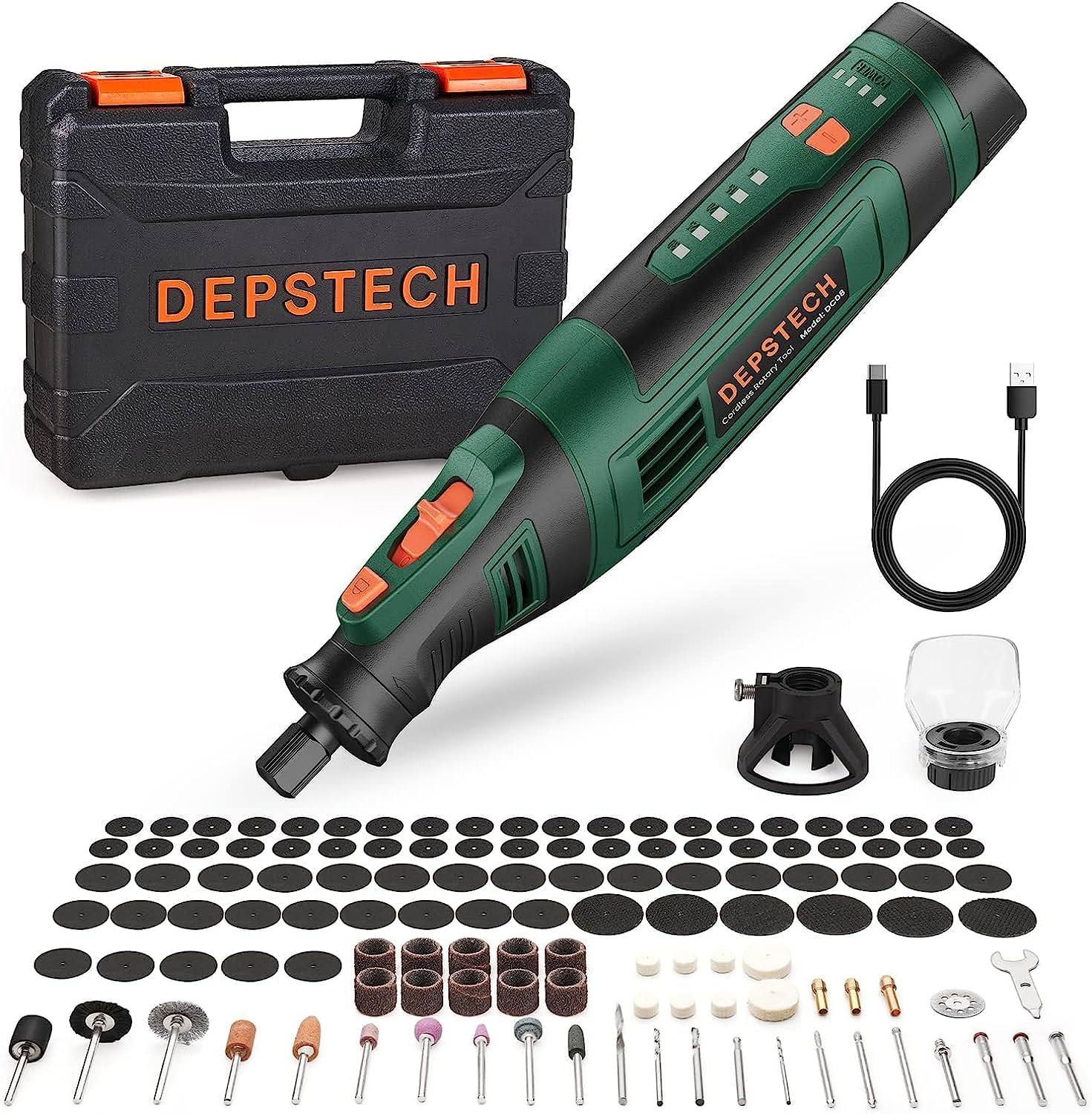 DEPSTECH ミニルーター 8Vリューター 充電式 コードレス 30000RPM高速回転 5段変速 127個アクセサリー 電動ハンドルーター DIY創作用切断/カッティングガイド 日本語取扱説明書付き 12ケ月保証付 DC08