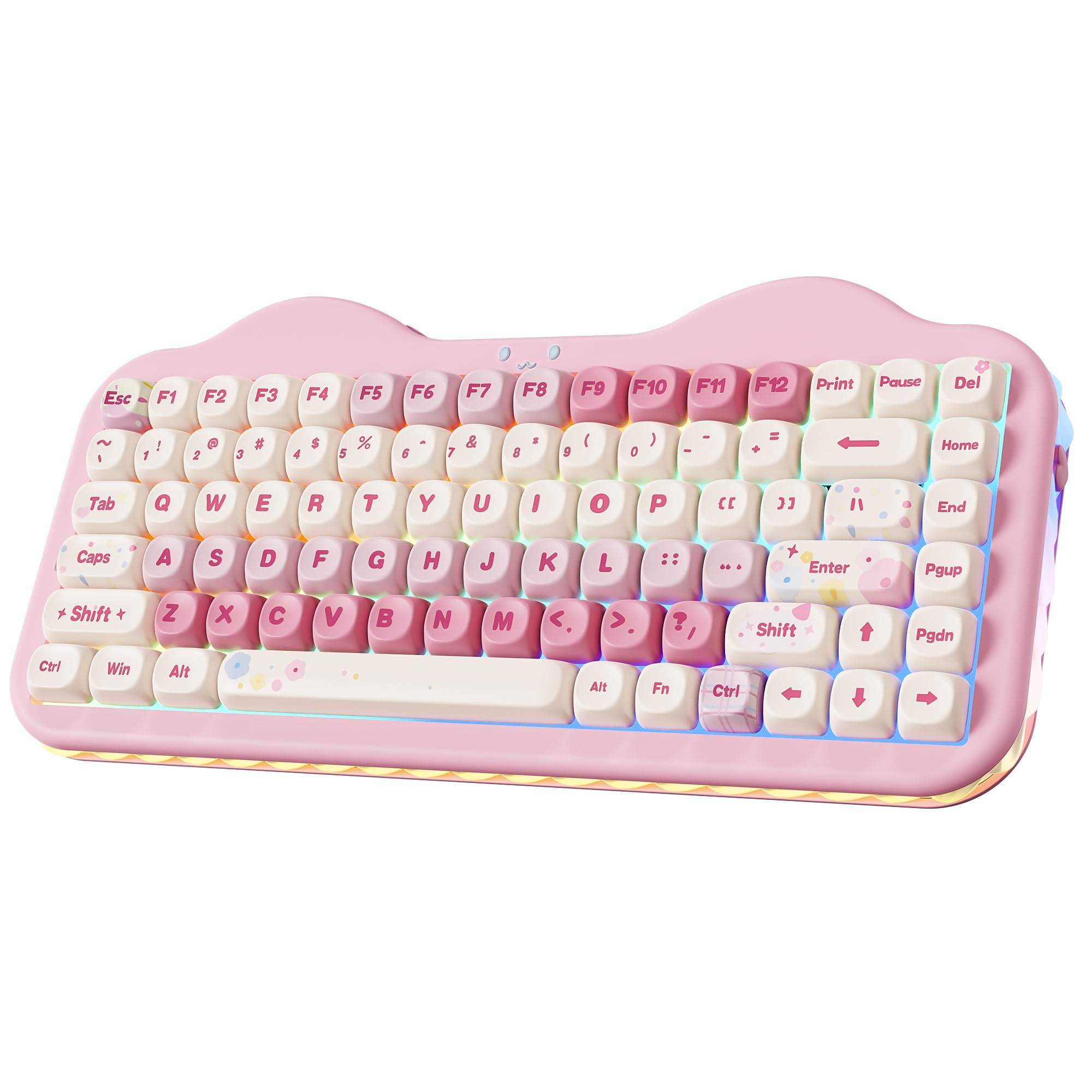 YUNZII C75 ワイヤレス メカニカルキーボード 75%レイアウト ホットスワップ対応 クリーミーキーボード NKRO PBT MOA キーキャップ RGBバックライト ガスケットマウント 可愛いケーキデザイン BT5.0/2.4G/USB-C Wi|湖南オンライン