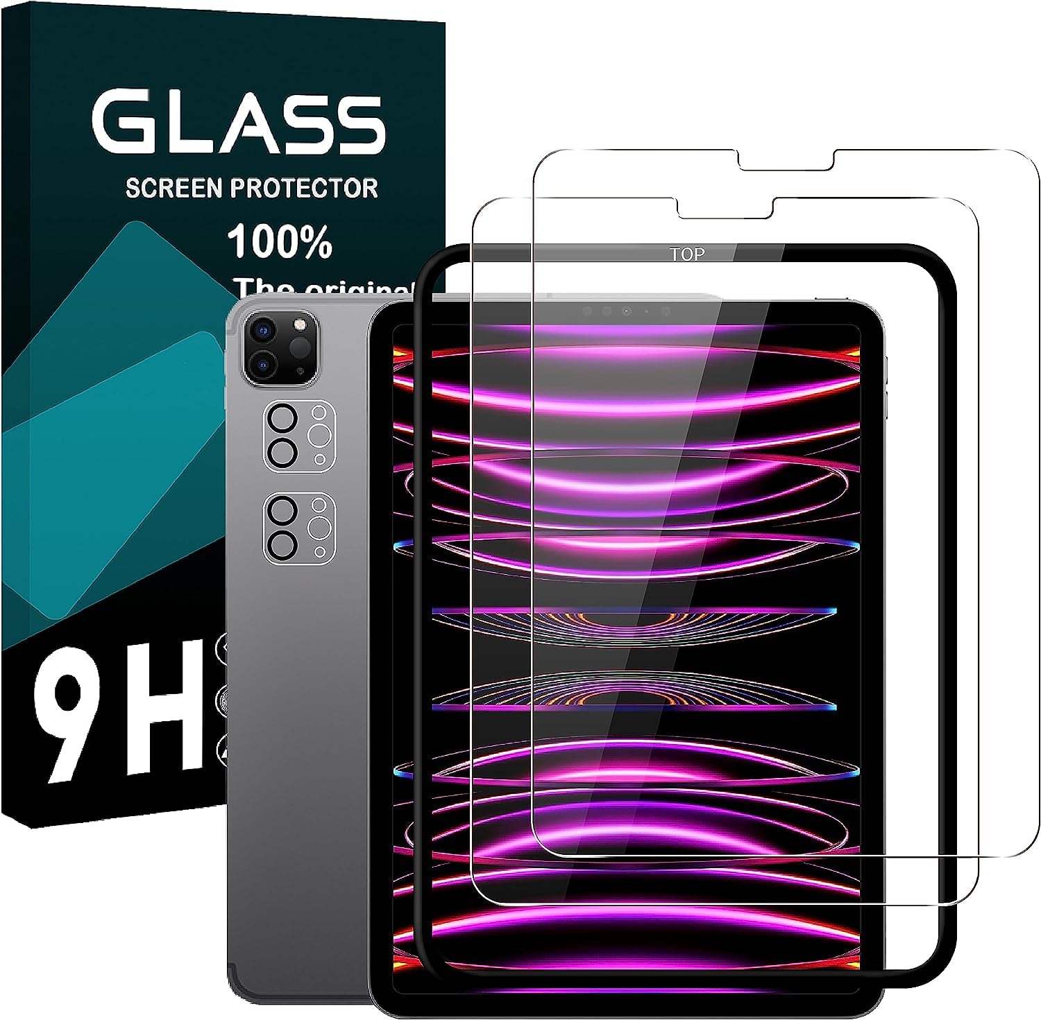 seninhi (セニンヒ) [2+2枚パック] iPad Pro 11インチ 2022/2021/2020 (第4/3/2世代)用スクリーンプロテクター2枚パック + カメラレンズプロテクター 2枚パック 強化ガラススクリーンプロテクター [貼り付けが簡