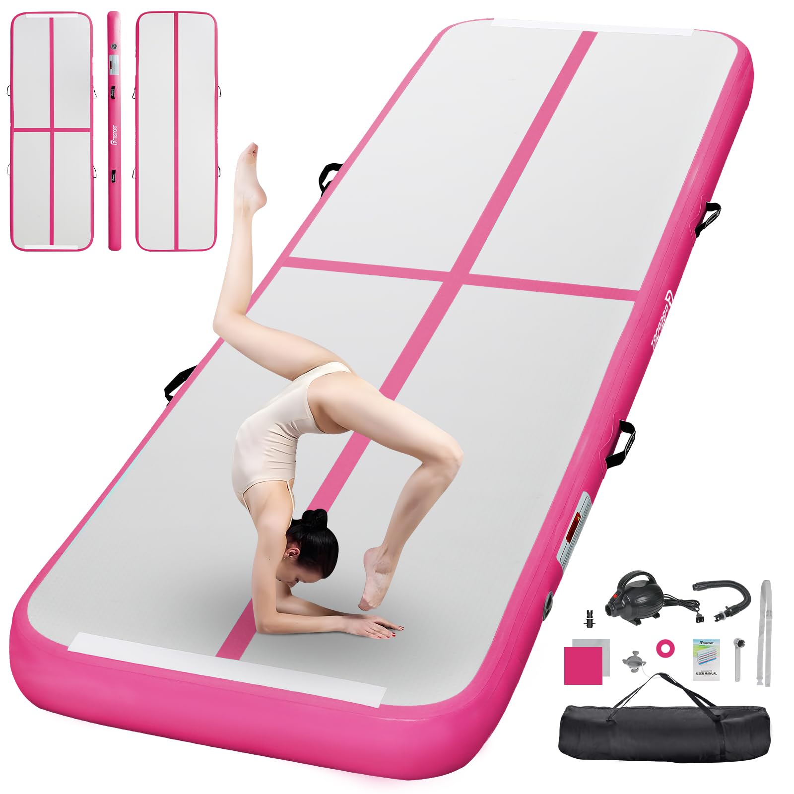 Fbsport 2/3/4/5/6M エアトラック 体操 マット エアーマット 折り畳み可能 インフレータブル エアーポンプ付き 自宅用 トレーニング 武道 テコンドー 水上ヨガなど適用|湖南オンライン