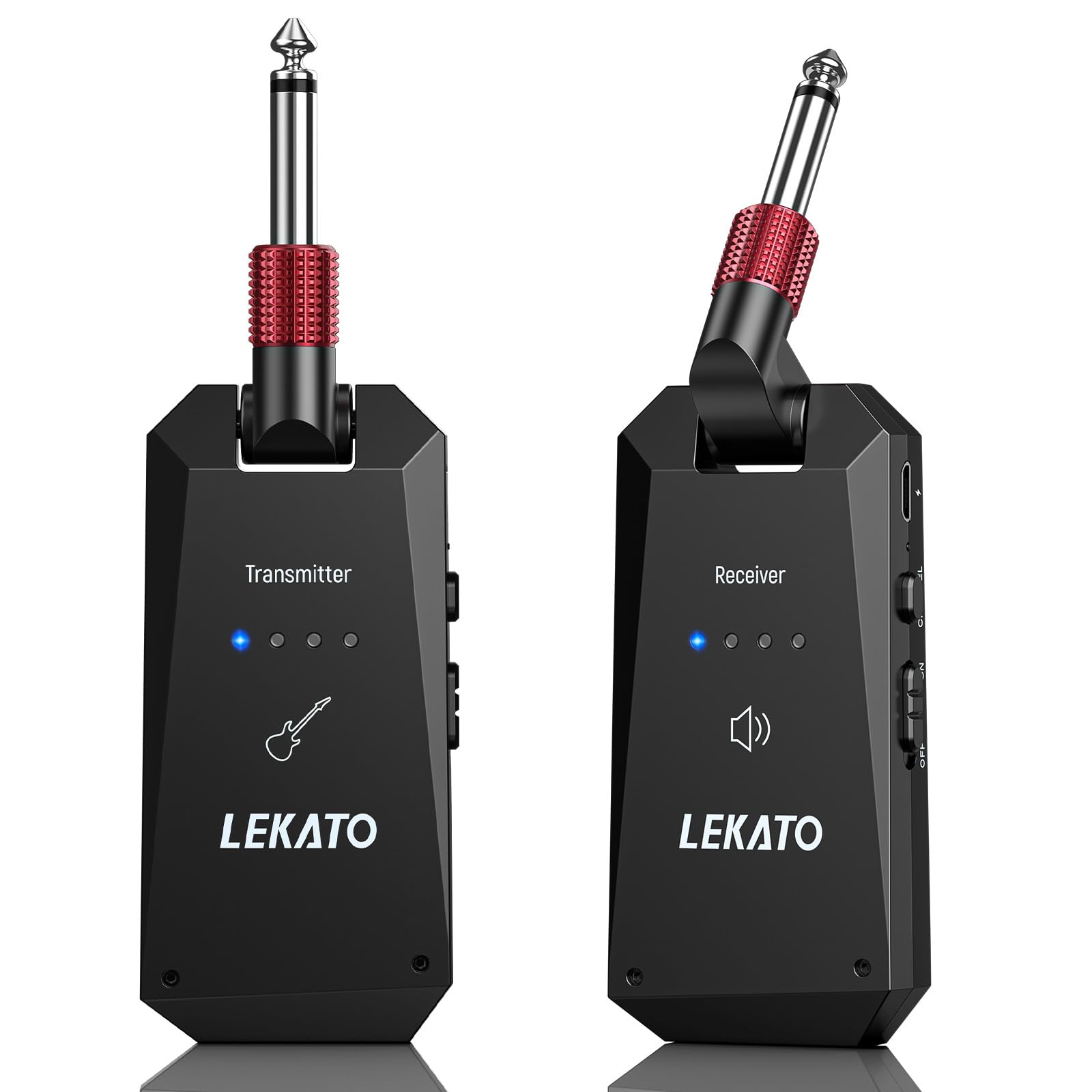 LEKATO ギター ワイヤレス ギターアンプ ギター送受信機 24ビット48KHz ワイヤレス安定転送 小型軽量 充電式 4チャンネル 190&deg;回転可能 エレキギター/ベース適用 ブラック｜湖南オンライン