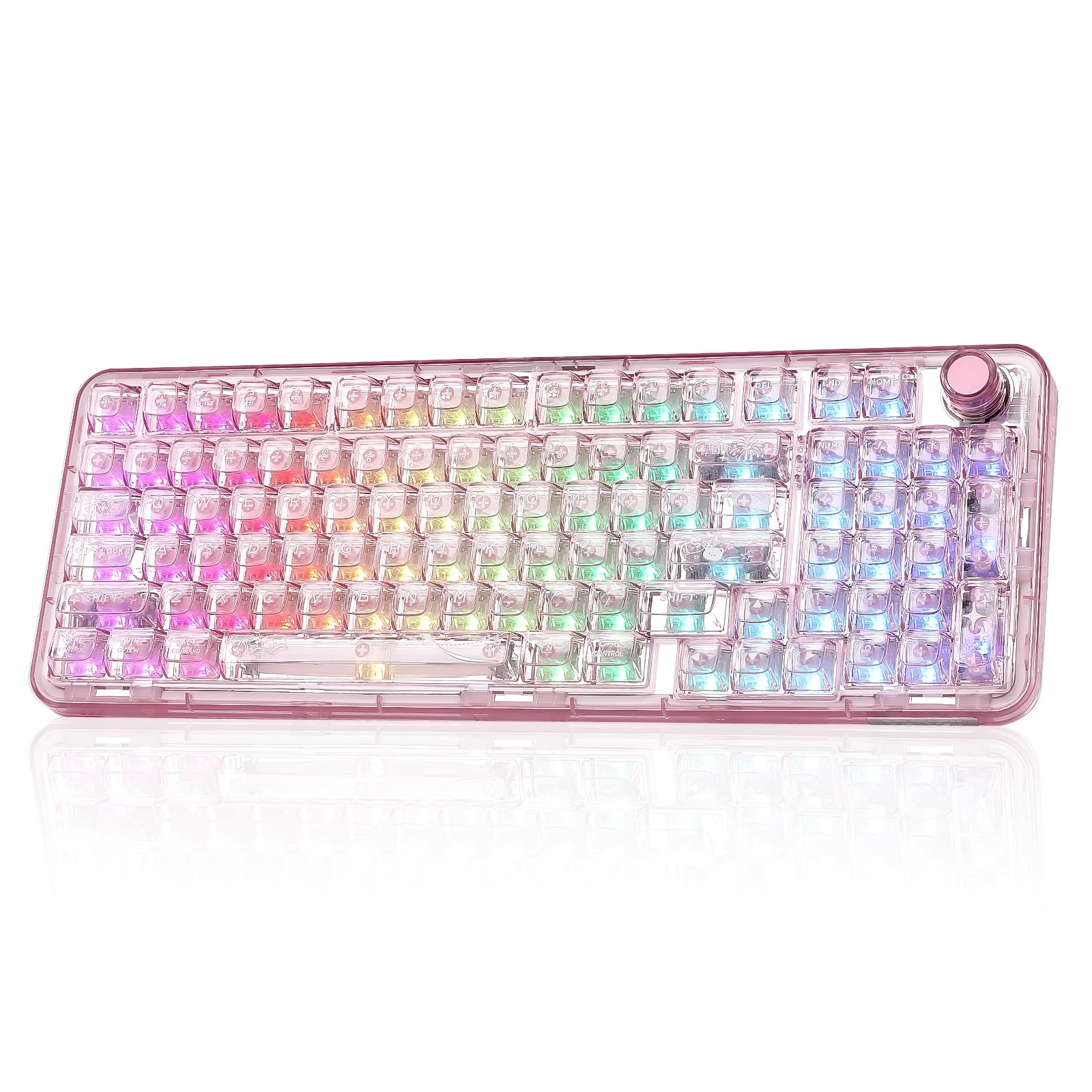 YUNZII X98 QMK/VIA対応 ワイヤレス メカニカルゲーミングキーボード 透明キーキャップ 3モード接続 BT5.0/2.4GHz/USB-C ホットスワップ可能 潤滑済みスイッチ ガスケット構造 RGBバックライト ノブ付き Win/Mac対