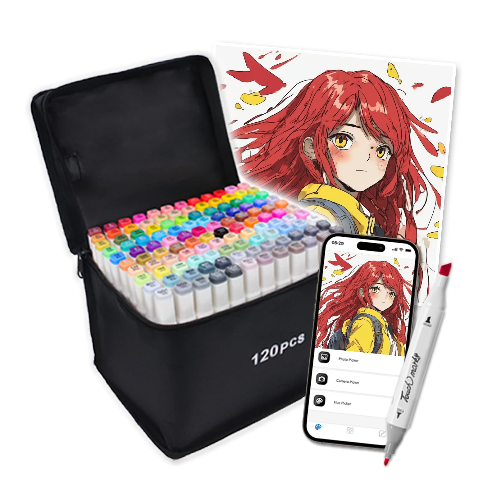 イラストマーカー 120色 カラーペン セット 無料APP付き 太ペンタイプ アルコールマーカー プロ愛用 漫画家 子供 大人