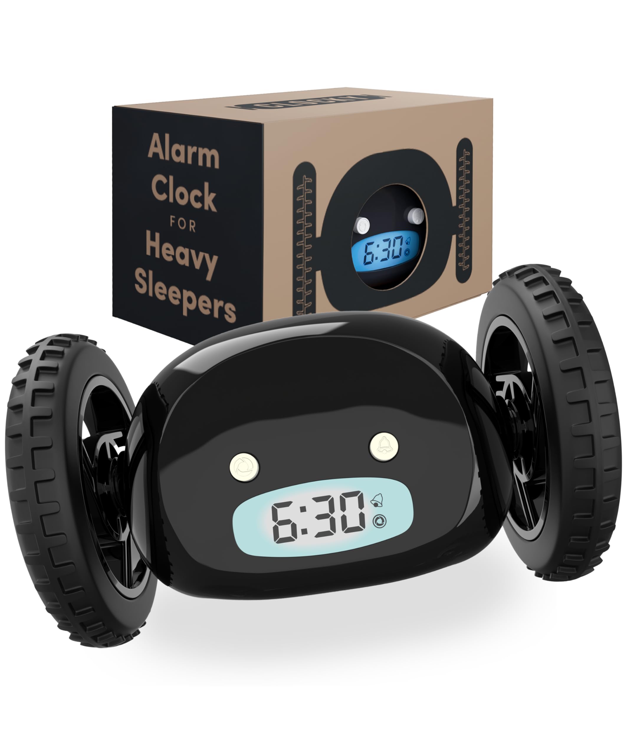 CLOCKY めちゃくちゃうるさい目覚まし時計 逃げる デジタル デジ タル 寝室 車輪 付き 起きれない人用 難聴者用 振動 腕 起き られ ない 人 用 面白い うるさい 壊れにくい (黒色のホイール)｜湖南オンライン