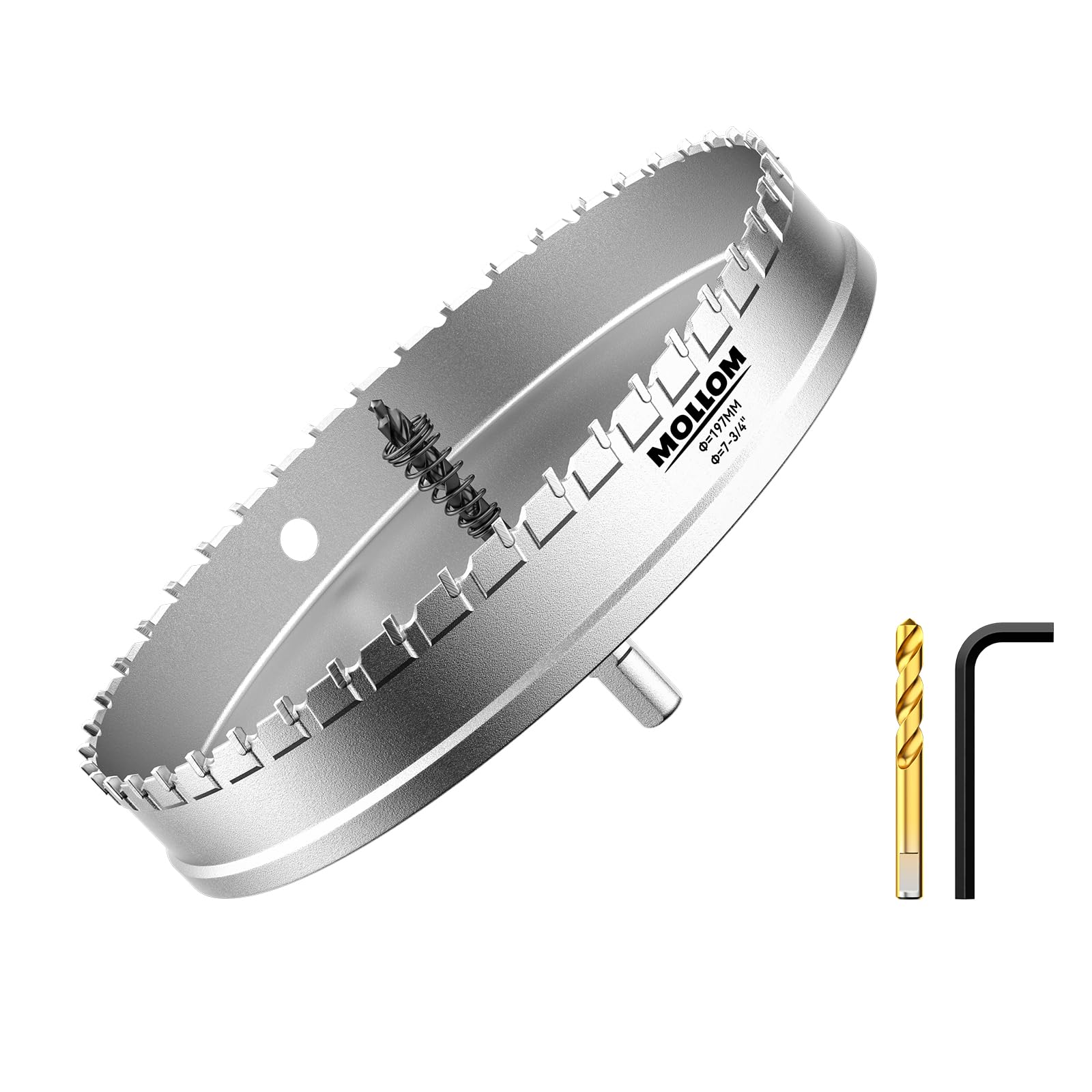 Mollom (7-3/4インチ | 197mm) 高耐久超硬ホールソー、パイロットドリルビット2個、ホールカッターはステンレス鋼、軟鋼、鉄、銅、真鍮、プラスチックをカットします