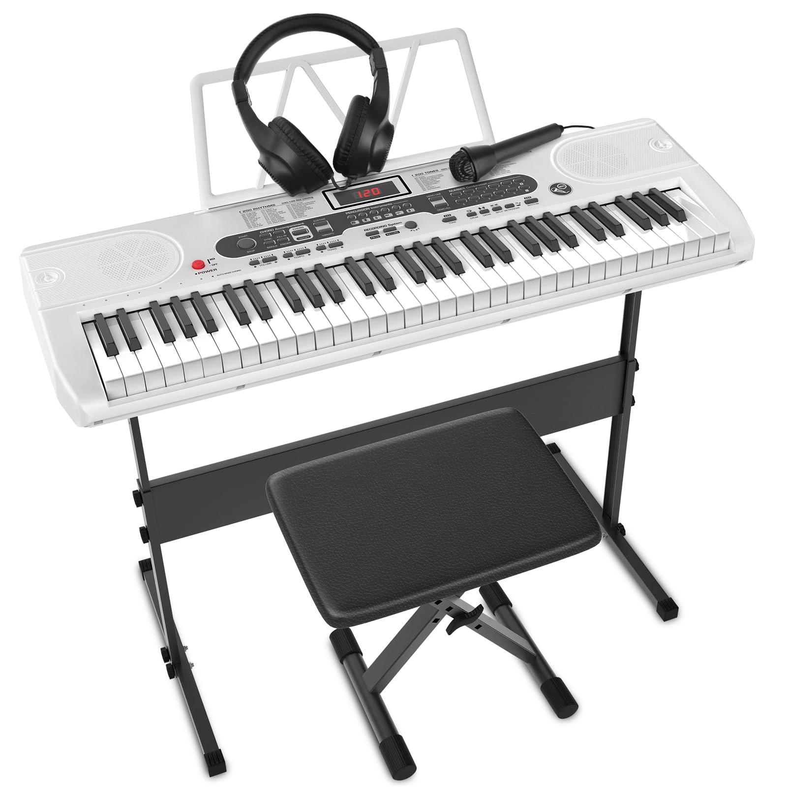 【初心者向けの日本語表記】電子ピアノ 61鍵盤 キーボード ピアノ 電子キーボード ピアノスタンドセット MIDI対応 200種類音色 200種類リズム 35曲デモ曲 自動伴奏 レッスン機能 コンパクト 軽量 小学生 子供 練習用 日本語説明書付き (ホワ|湖南オンライン