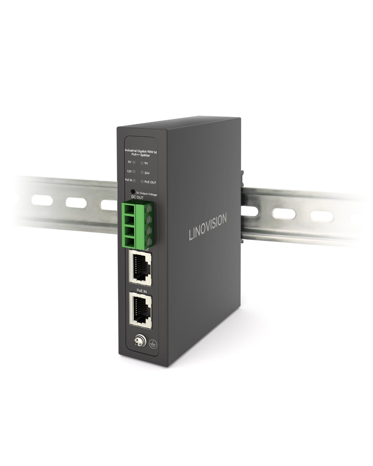 LINOVISION 産業用 ギガビット 90W POE++ スプリッター、IEEE802.3bt PoE と DC 5/9/12/24V 出力をサポート、PTZ カメラ/アクセス コントロール システムなどに応用可能、DINレール取り付け