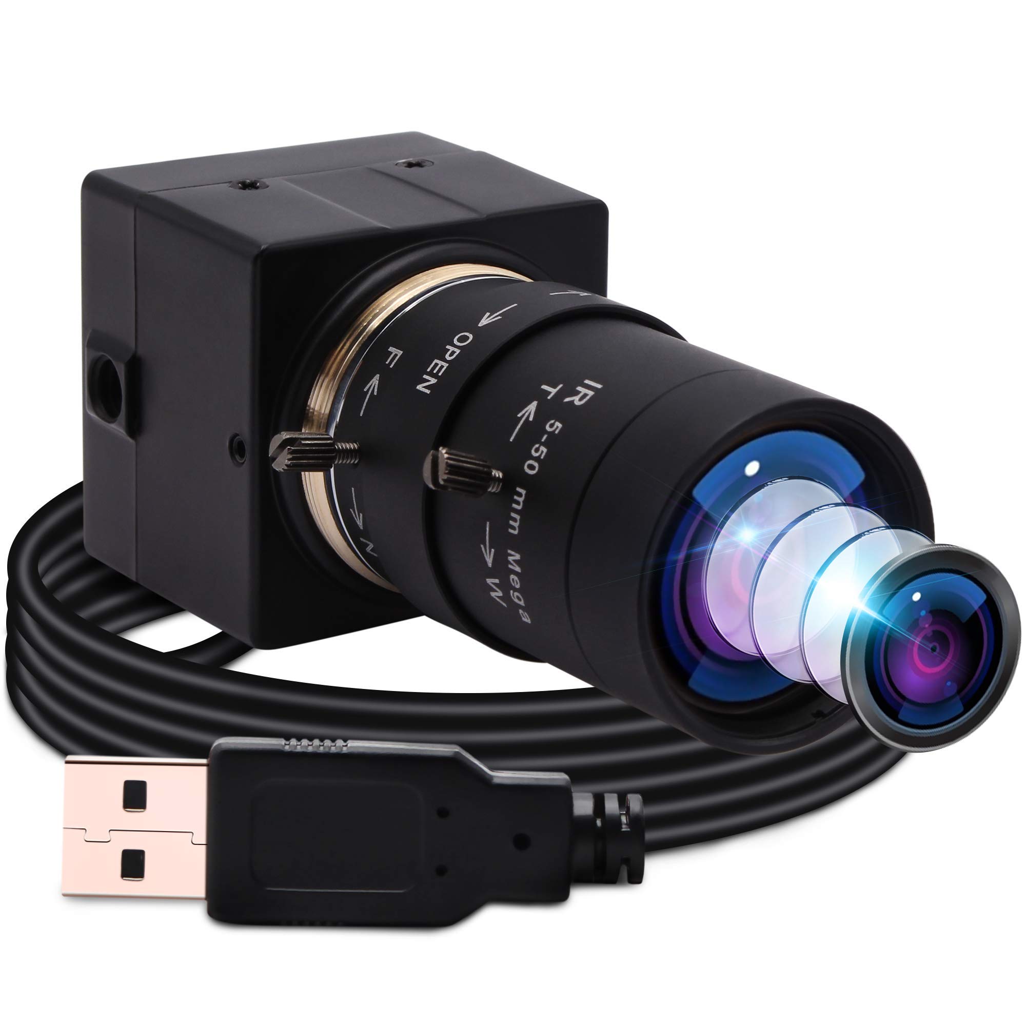 ELP 800万画素ウェブカメラ 5-50mm手動可変焦点レンズ HD画質 8MPズームウェブカメラUSB CMOS IMX179搭載USB2.0 Webカメラ 付き8 MP USB バリフォーカルレンズUSBカメラフルHD 2448P USBウェブカメラ