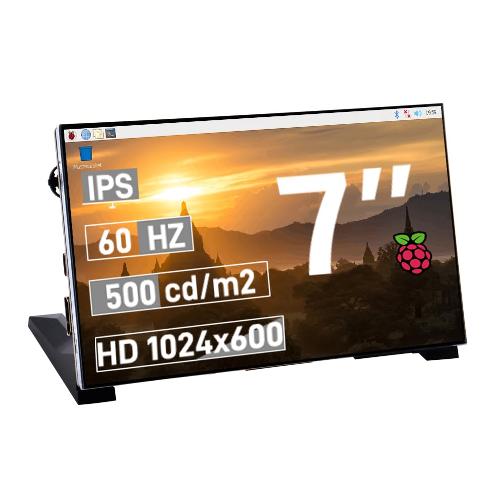 GeeekPi 7インチ 1024x600 IPS LCD モニター (非タッチ) HDMI ポート付き ブラケット付き Raspberry Pi 5/4B/3B+/Zero/400、Banana Pi/Windows 11/10/8/7