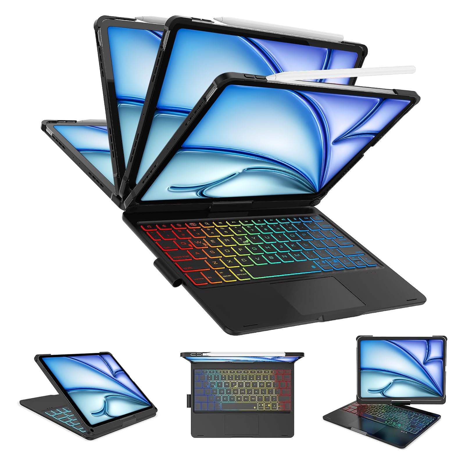 iPad Air 11インチ 2025(M3) 2024 (M2) キーボード付きケース iPad Pro 11第1/2/3/4世代/iPad Air第4/5/6世代通用 高精度タッチパッド付き 7色バ ックライト Apple pencilを充電可能 Ty