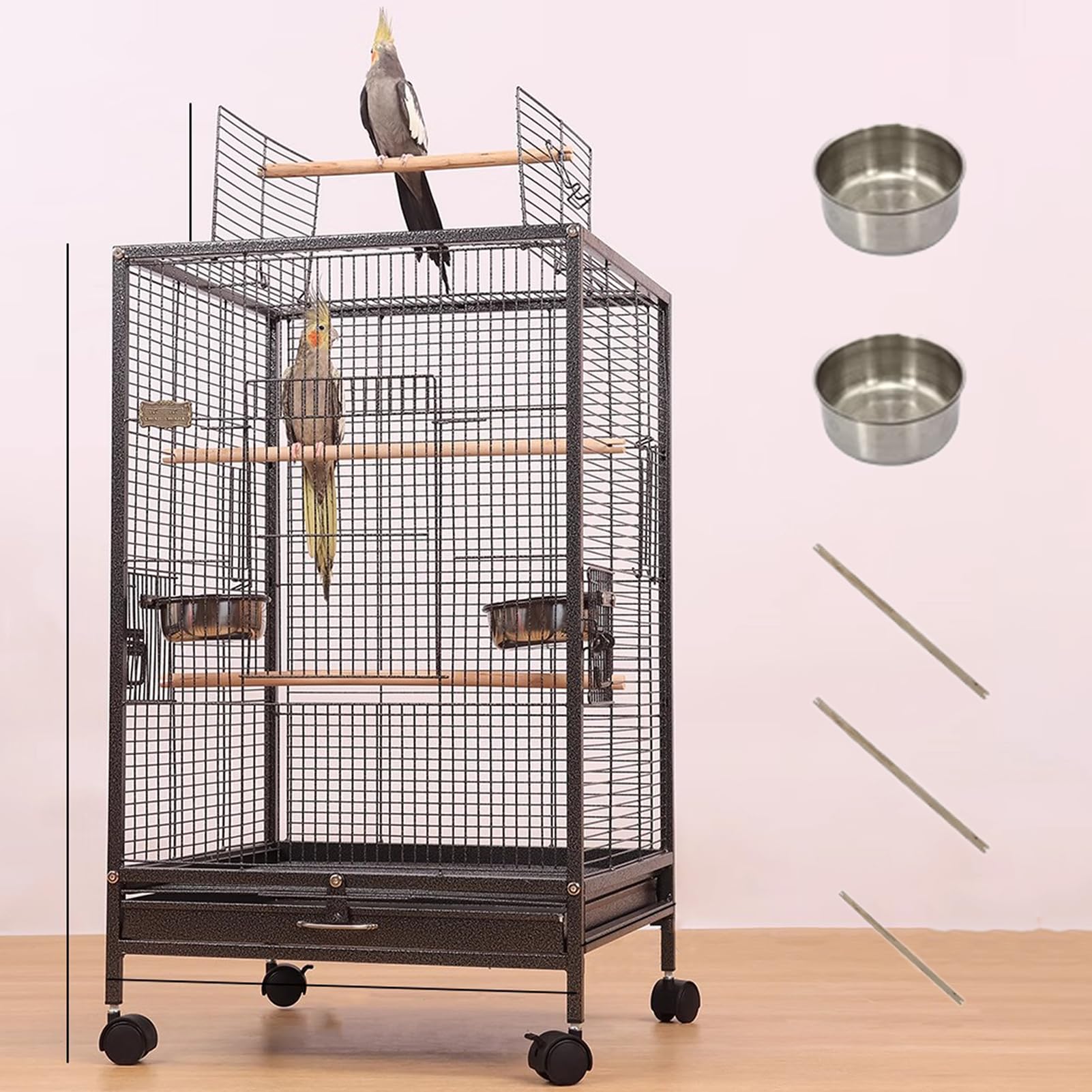 Puhang 鳥かご 鳥ケージ 45*45*77cmインコ 大きいケージ 豪華 キャスター付き 移動便利 天井扉 オウム バードパレス 止まり木 餌入れ付き オカメ セキセイ ボタン 文鳥 キンカチョウ 中小型鳥向き 耐久性 C型ブラック(鉄網) 12,980円