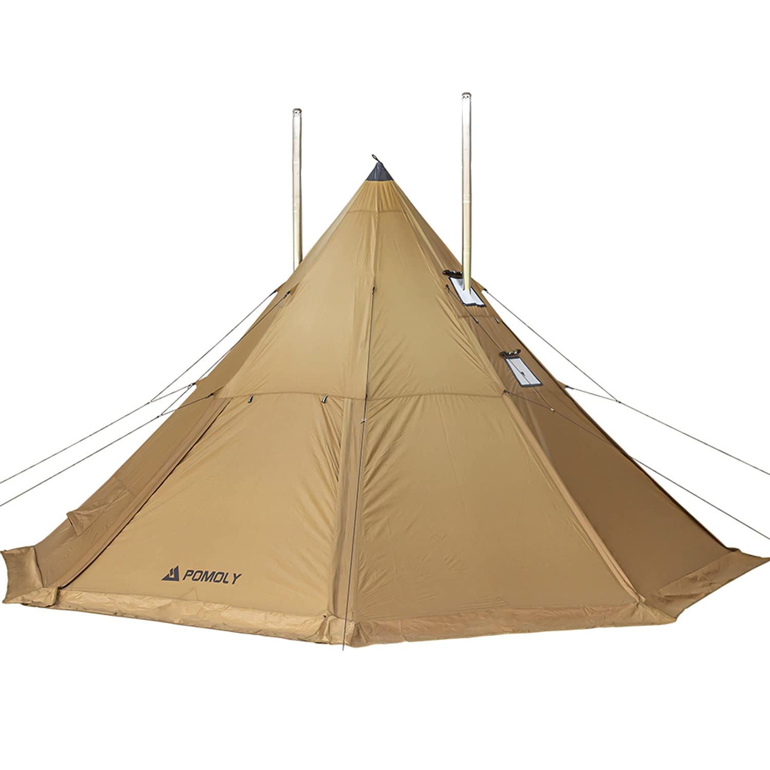 POMOLY Bromance 70 ワンポールテント4人用 3つストーブジャック付き ワンポールテント 二つインナーテント付き大型ティピーテント 多機能 簡単設営 防風 防水 収納袋付き コンパクト収納テント