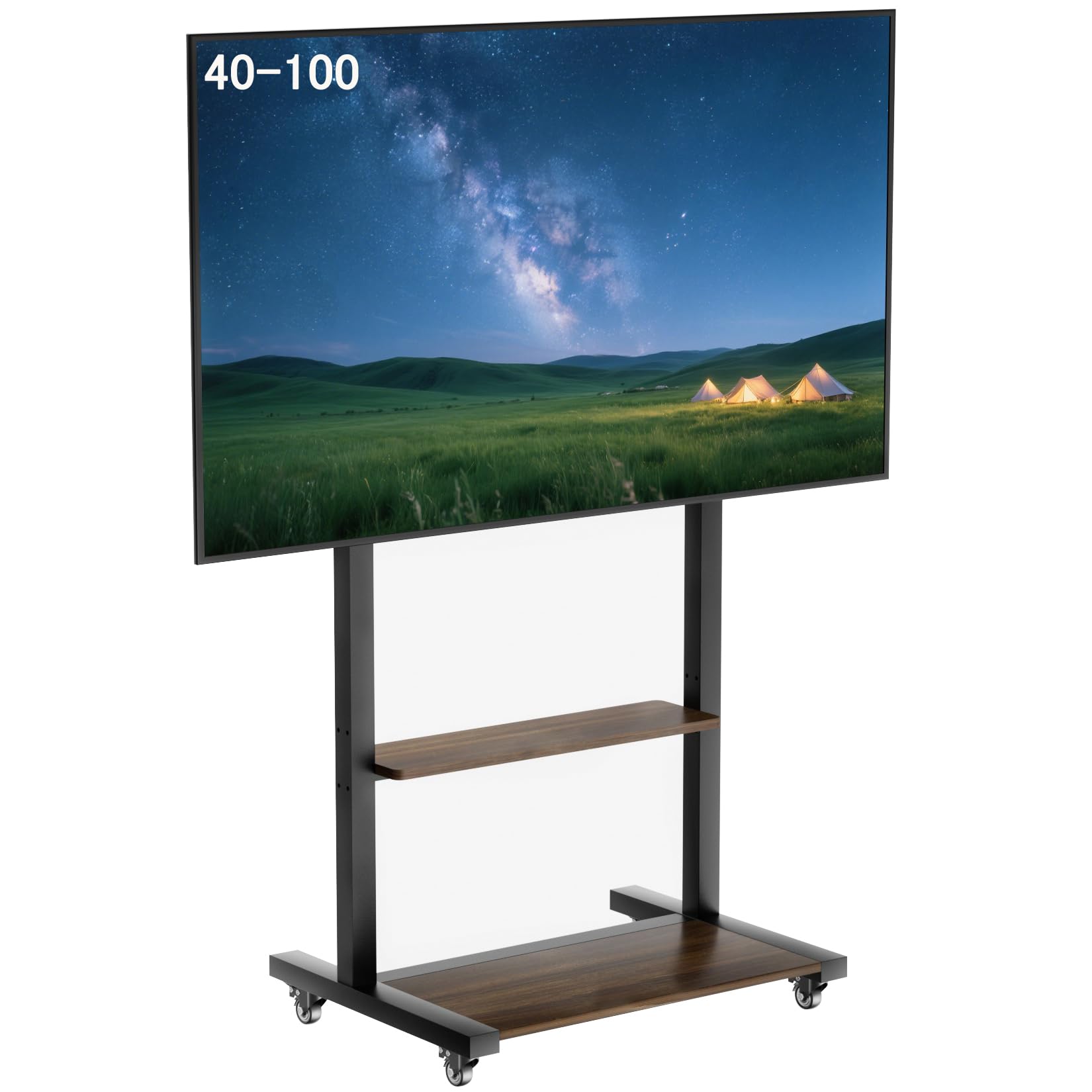 UNHO テレビ受像機照明ランプ テレビ受像機台 キャスター付き添い人 管する照明ランプ 40-100in相応う 自主独往式 tv照明ランプ ご機嫌手合い 耐荷重100kg 高さ調節する能力のある 棚板付き添い人 VESA 800x600粍まで 家用 商行為見せびらかす用