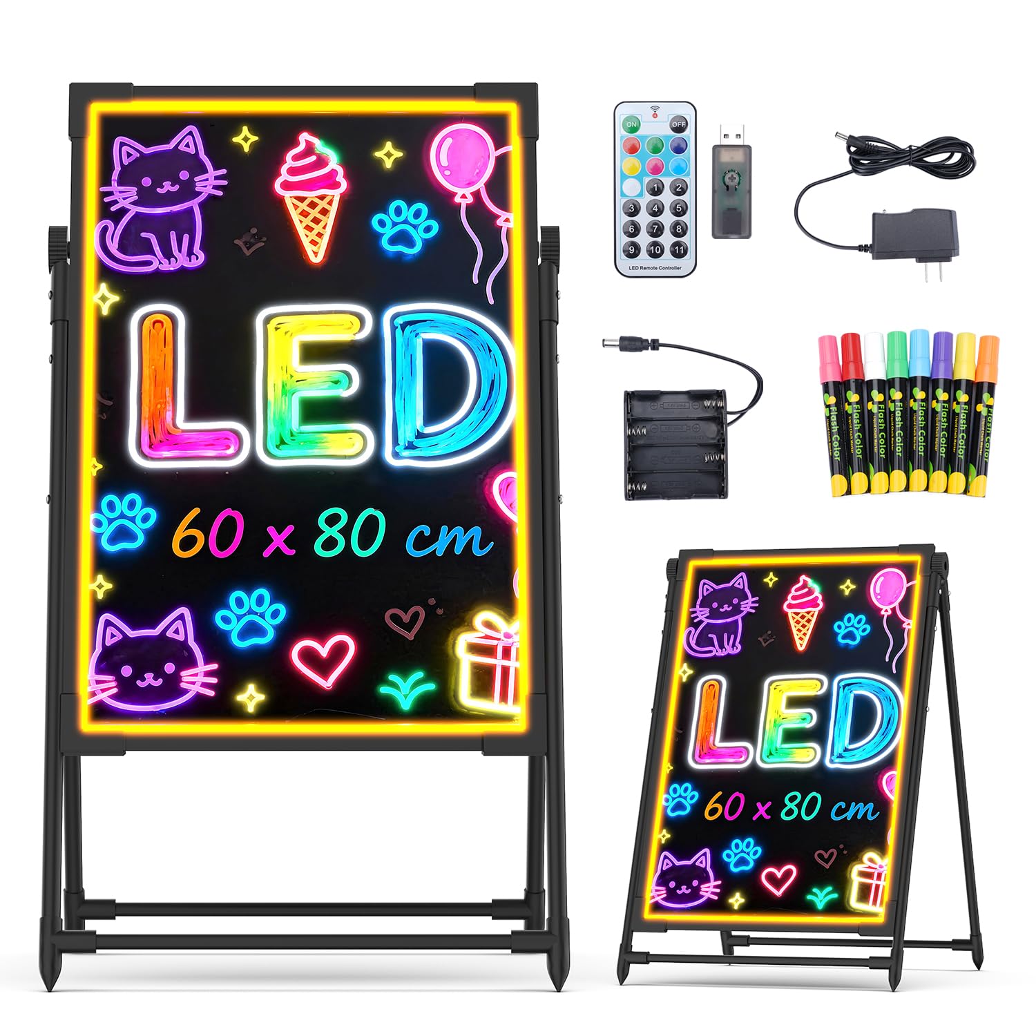 看板 led 電光掲示板 60x80cm 手書き看板 立て 壁掛け式・姶用 7色マーカー 11色点滅モード DIY 内容消去可 2way給電方式 サイン 光るボード メニューボード 店頭・イベント・カフェメニュー最適 宣伝効果 目立つ 7,988円