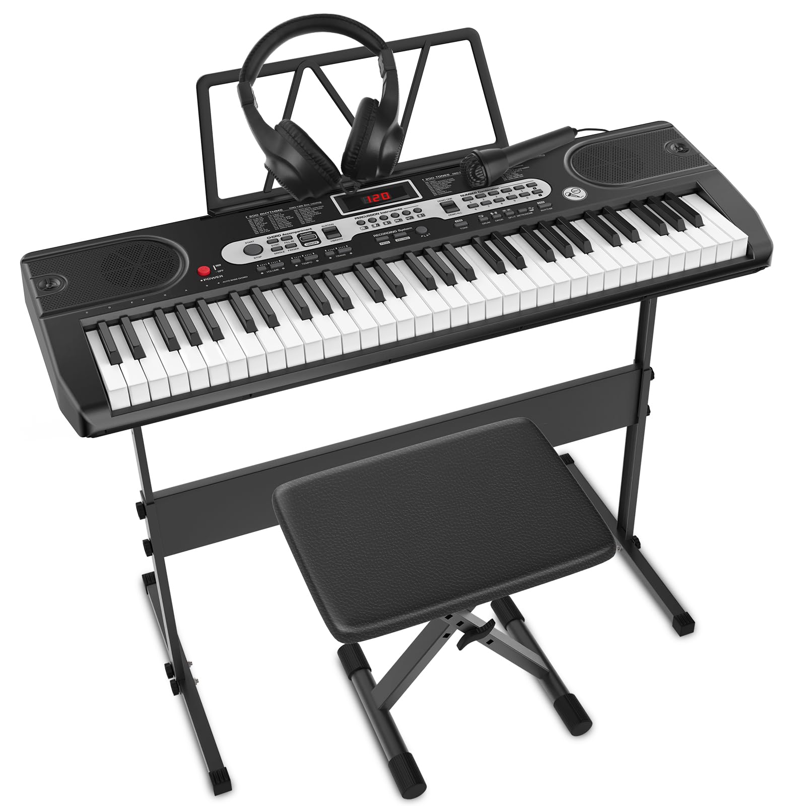【初心者向けの日本語表記】電子ピアノ 61鍵盤 キーボード ピアノ 電子キーボード ピアノスタンドセット MIDI対応 200種類音色 200種類リズム 35曲デモ曲 自動伴奏 レッスン機能 コンパクト 軽量 小学生 子供 練習用 日本語説明書付き (ブラ|湖南オンライン