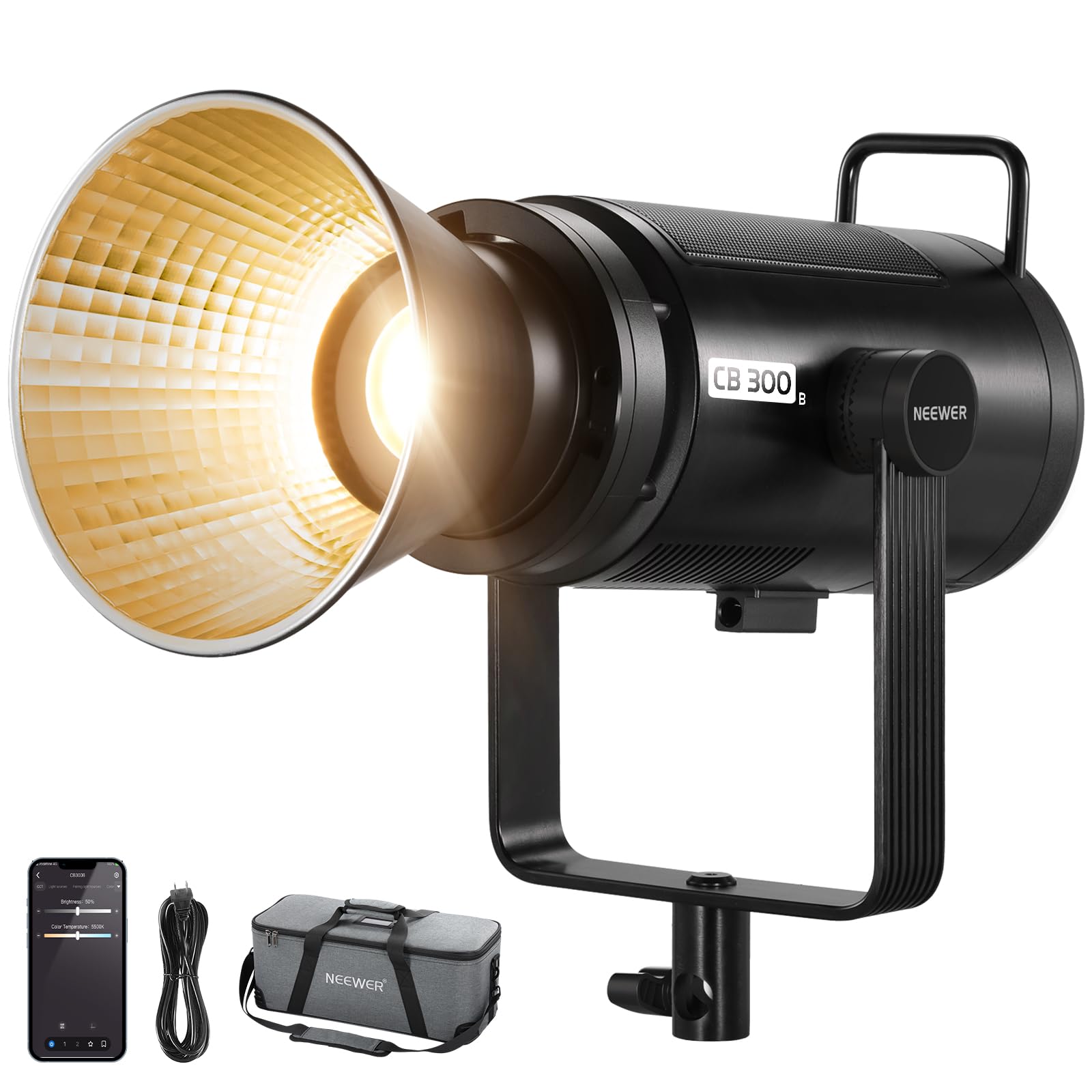 NEEWER CB300B 320W 撮影用ライト LEDビデオライト 2700K-6500K二色 調光可能 2.4G＆APP制御 COBライト スタジオ連続照明 高演色(CRI97+) 12照明効果 定常光ライト 全金属製 Bowensマウント 写真撮影