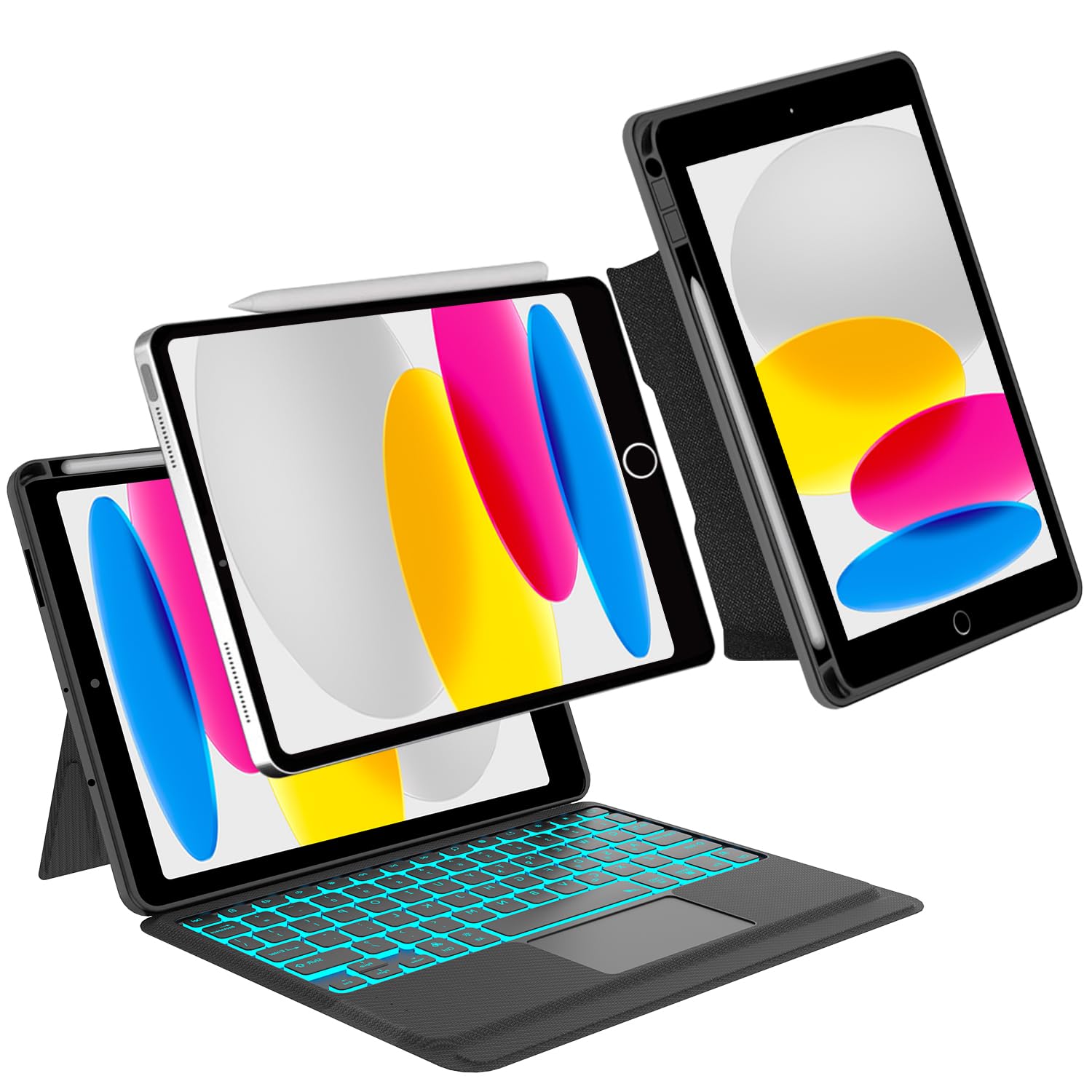 高級版「横/縦両方対応」iPad 第11世代 (A16) キーボード iPad 第10世代 キーボード ケース 10.9インチ タッチパッド搭載 超薄 軽量 分離式 ワイヤレス bluetoothキーボードカバー 多角度調整 バックライト付き Pencil