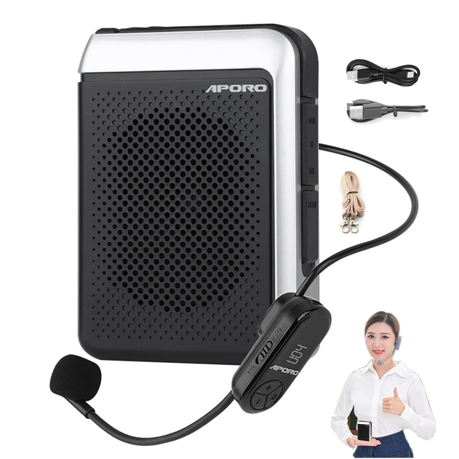 ワイヤレスマイク スピーカーセット 拡声器 ワイヤレスマイク1本 bluetooth5.3 wireless拡声器 無線かくせいき ポータブル拡声器 ハンズフリー ポータブルスピーカー usb microsd対応 tfカード対応 音楽再生 録音再生 小型ス｜湖南オンライン