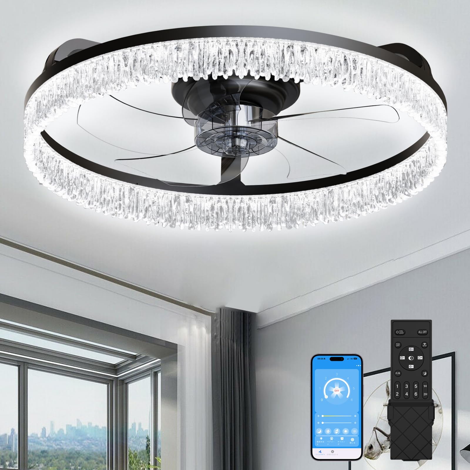 LEDシーリングファンライト 【大風量・大光量】 ファン付きシーリングライト ファン付き照明 5200LM 50cm天井扇風機 天井照明 6畳 8畳 10畳 無階段調色調光 風量6段階調節 照明器具 LED天井ファンライト 静音DCモーター 空気循環 冷暖
