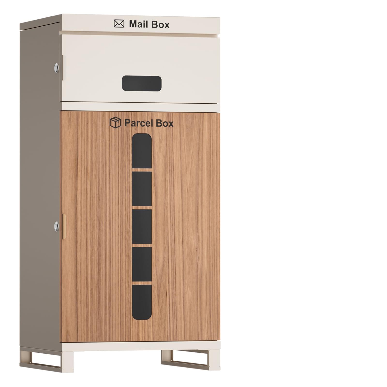 【複数投函可能/大容量】 宅配ボックス 宅配BOX おしゃれ 木目調 ポスト一体型 ポスト付き 組み立て不要 防水・防錆 屋外 置き配 盗難防止 両開扉 透明窓 案内ステッカー付き 戸建て用 個人宅