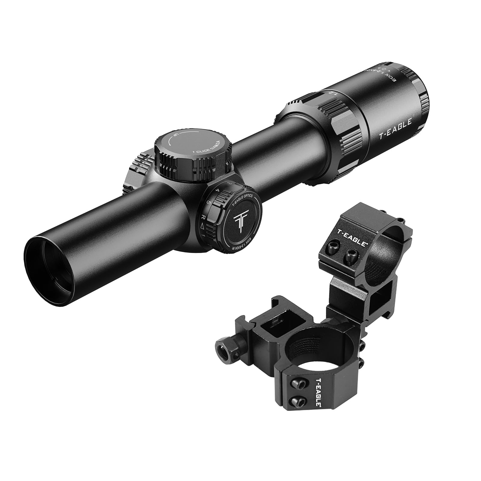 T-EAGLE ライフルスコープ EOX1.2-6x24IR可変倍率 ショートスコープ サバゲー照準器 マウントリング付属（BK）