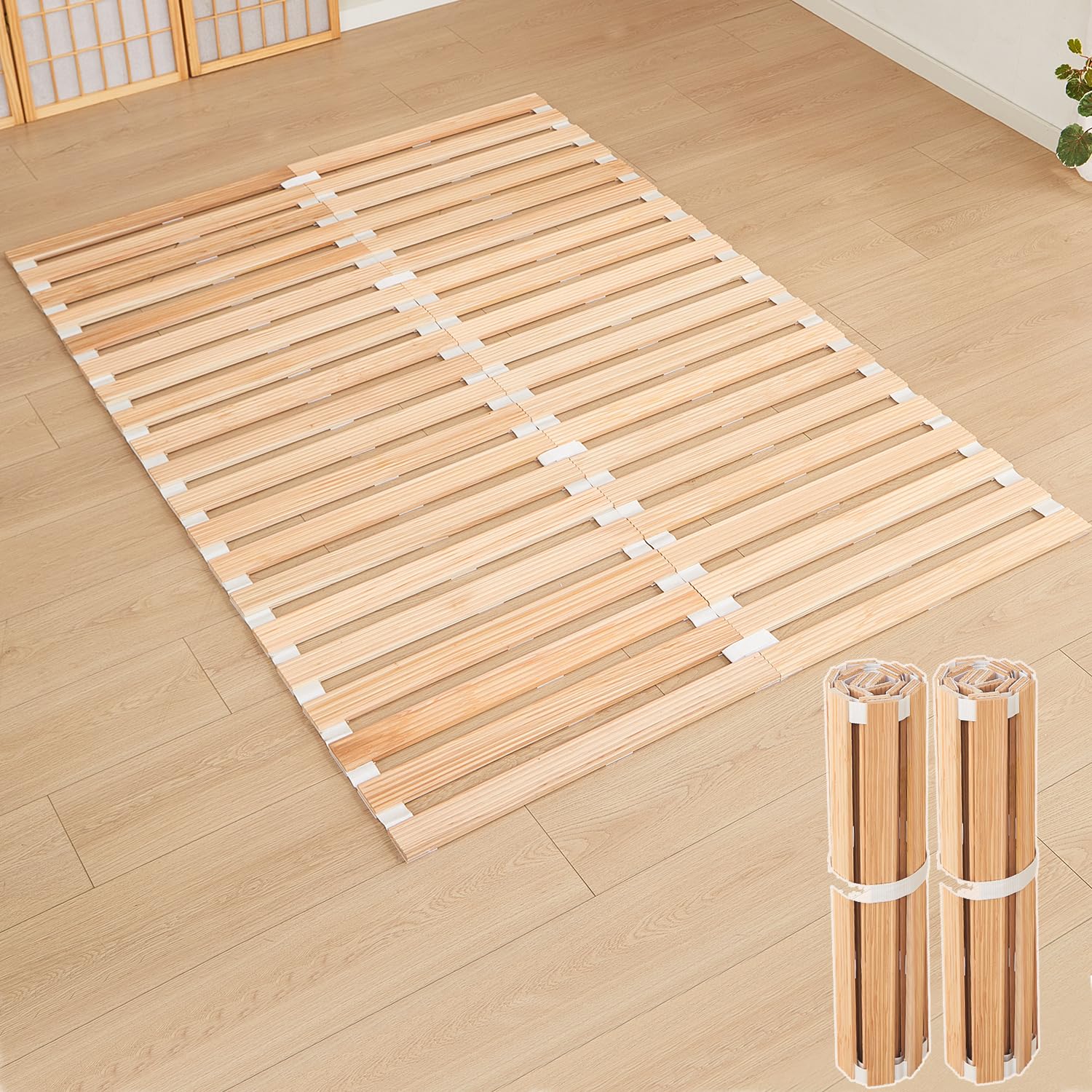 良木久印 すのこベッド すのこ ロール ダブル スノコ ベッド 国産杉 折りたたみベッド すのこ ダブル ベッド フレーム 木製 すのこマット 湿気/カビ対策 滑り止め