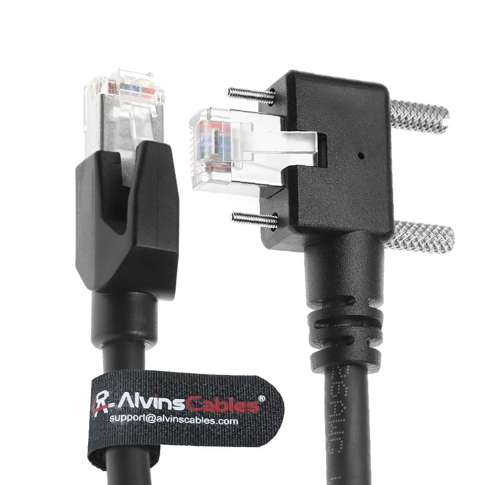 Alvin's Cables GigE Vision カメラ用 CAT6A 工業用イーサネットケーブル 5m ロック付きRJ45 コグネックス キーエンス バスラー ハイクビジョン対応 PoE 防振動 耐屈曲、左向き垂直ロック 10M