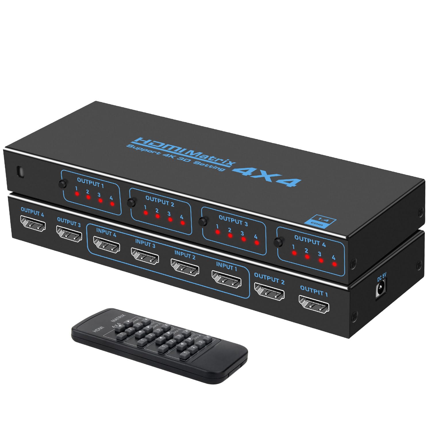 HDMI 切替器 スプリッター 4入力4出力 HDMI 分配器 セレクター HDM Iマトリックス スイッチャー 4K UHD対応 リモコン付き 4画面 分配 HDM I 1.4対応、1080P@60Hz、3D、RGB 4：4：4、YUV 4：4：4