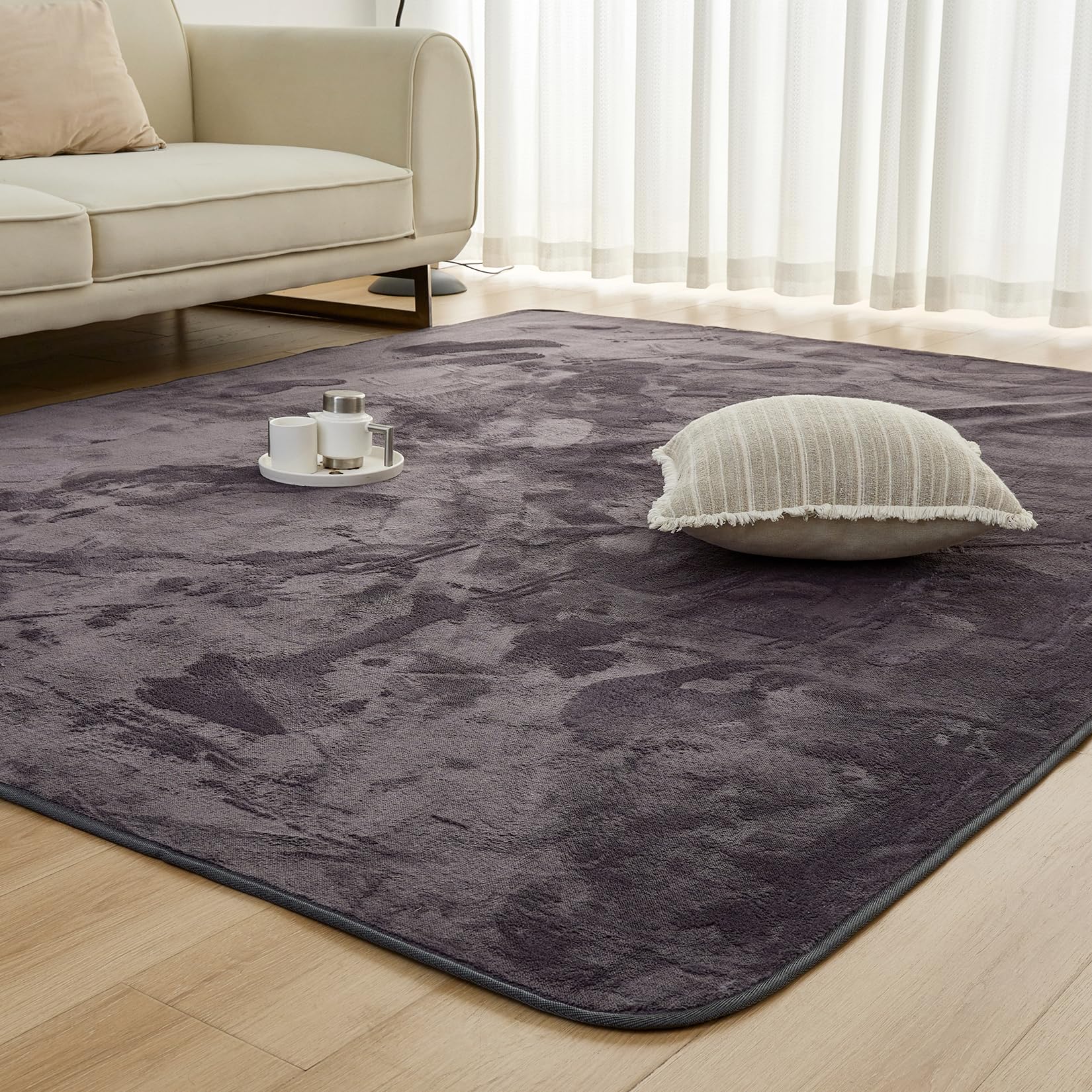 Mensu カーペット ラグ ラグマット 洗える 200×250cm 約3畳 絨毯 フランネルラグ 【至極の肌触り】 24時間持続制菌消臭 毛足4mm 滑り止め付 北欧 おしゃれ 【SOFT HOT】 制菌防臭 オールシーズン 床暖房 ダークグレー