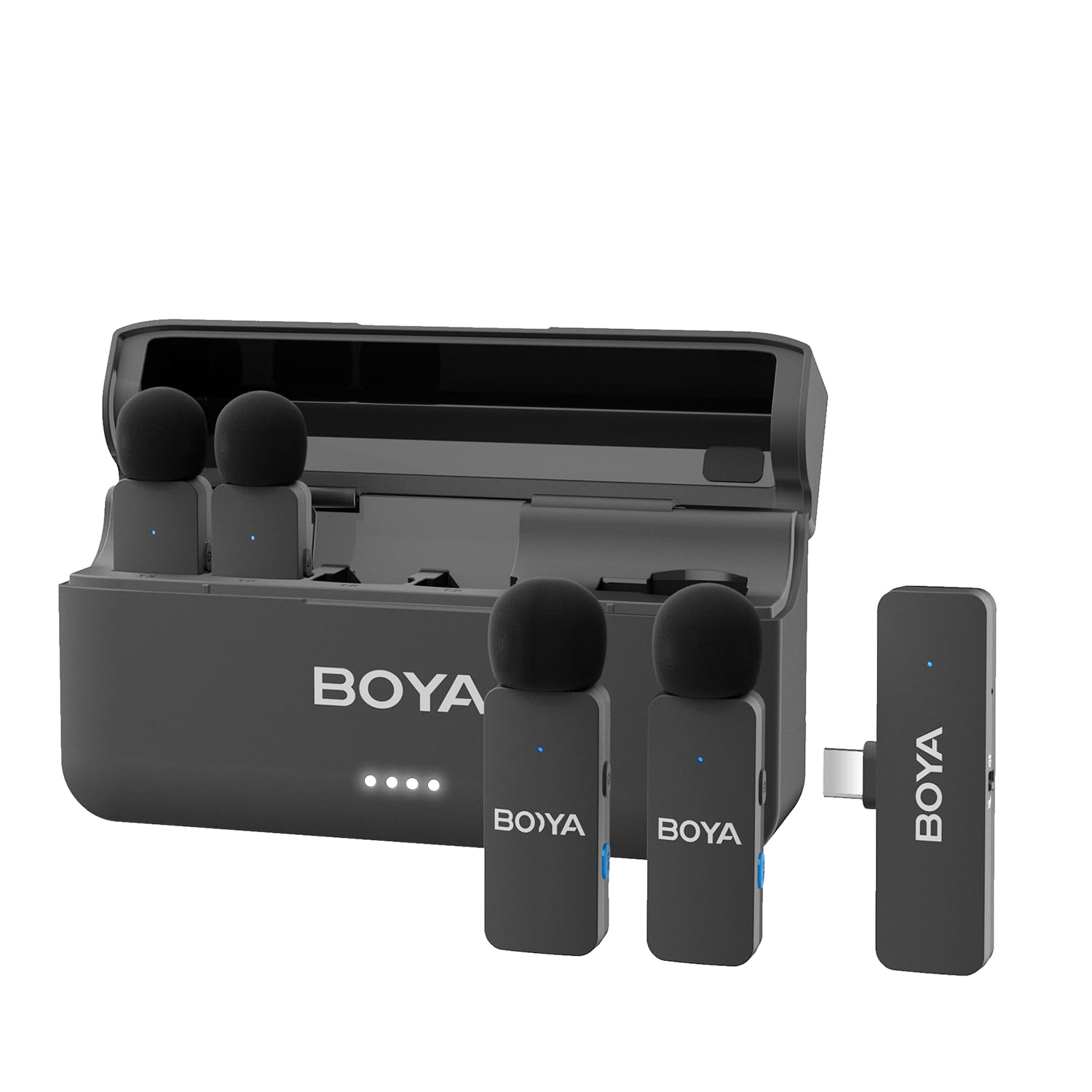 BOYA ピンマイク 2.4ghzワイヤレスマイク 瞬時接続 スマホ外付け ラベリアマイク プラグ＆プレイ ノイズ軽減 軽量 クリップ式 無線マイク 360°集音 超ミニ mic android/iphone/PCに対応 4人同時使用 vlog撮影/動画配