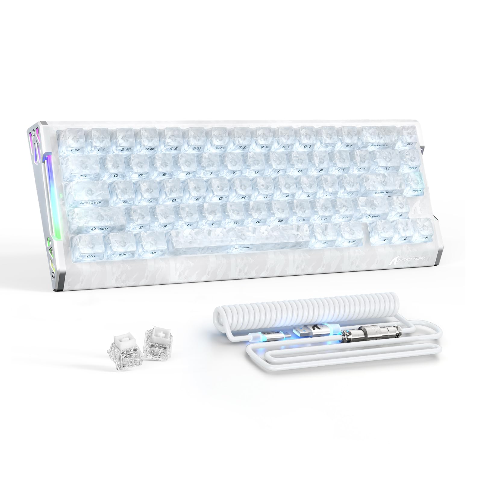 【ATTACK SHARK R68HE 冰忍】磁気スイッチ ゲーミングキーボード 有線 68キー 65% ラピッドトリガー0.005mm（設定により）256Kスキャン 最大8000Hzポーリング 低遅延 RGBサイドライト 6層吸音 HIFI打鍵音 カーボ｜湖南オンライン