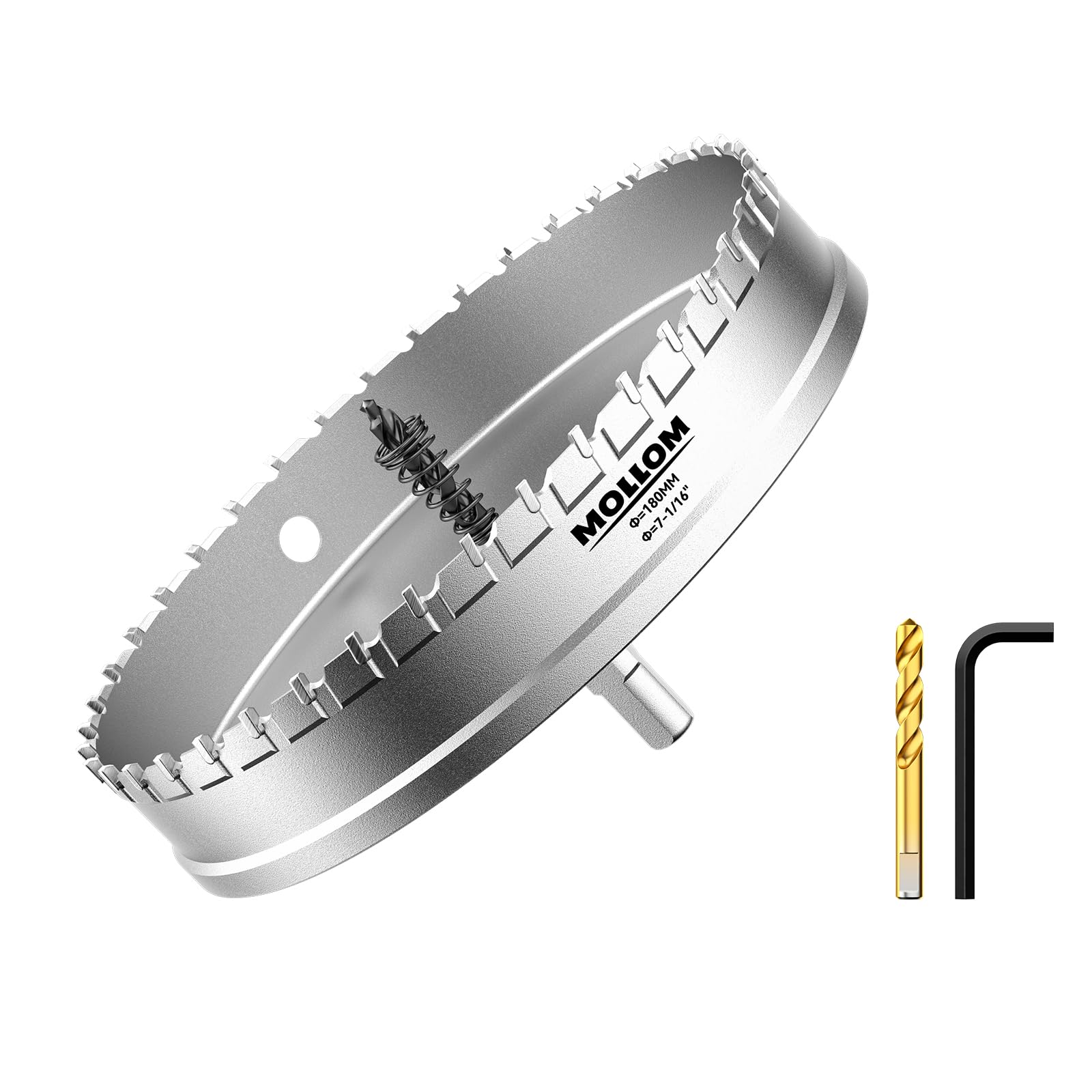 Mollom (7-1/16インチ | 180mm) 高耐久超硬ホールソー、パイロットドリルビット2個、ホールカッターはステンレス鋼、軟鋼、鉄、銅、真鍮、プラスチックをカットします｜湖南オンライン