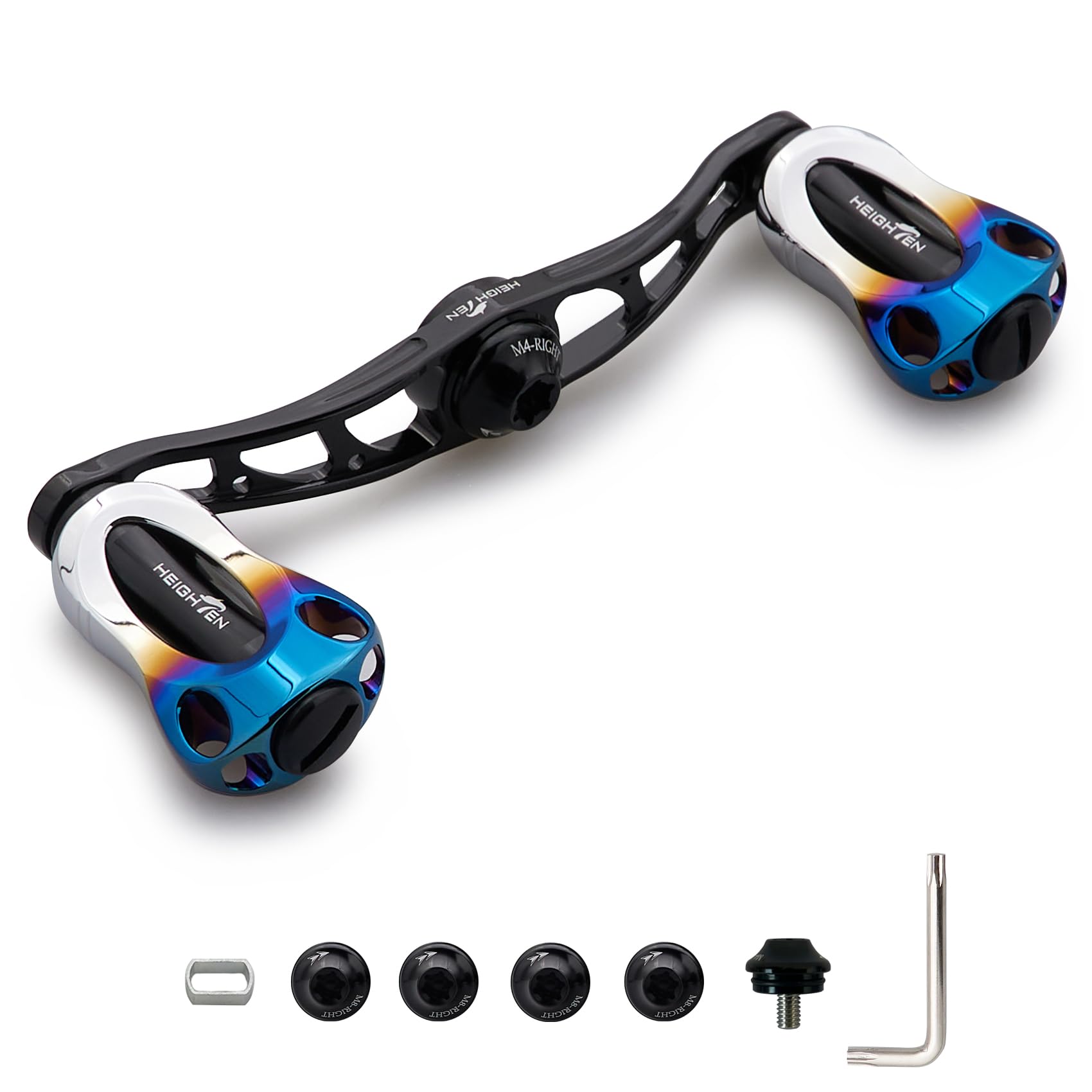 HEIGHTEN 88/90/105/115mm リール ハンドル 22mm ノブ搭載 シマノ(SHIMANO) ダイワ(DAIWA) アブ(Abu) 通用 ベイトリール 用 Aurora Series (90mm - ブラック) (675)