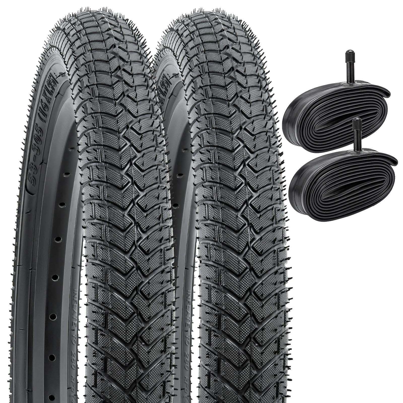YunSCM 2本セット,16 1.95 タイヤ,16x1.95 53-305 自転車タイヤ + 16x1.75/2.25 チューブ 肉厚 米式バルブ32mm,適用 16インチ 1.95 マウンテンバイク,Y-1199