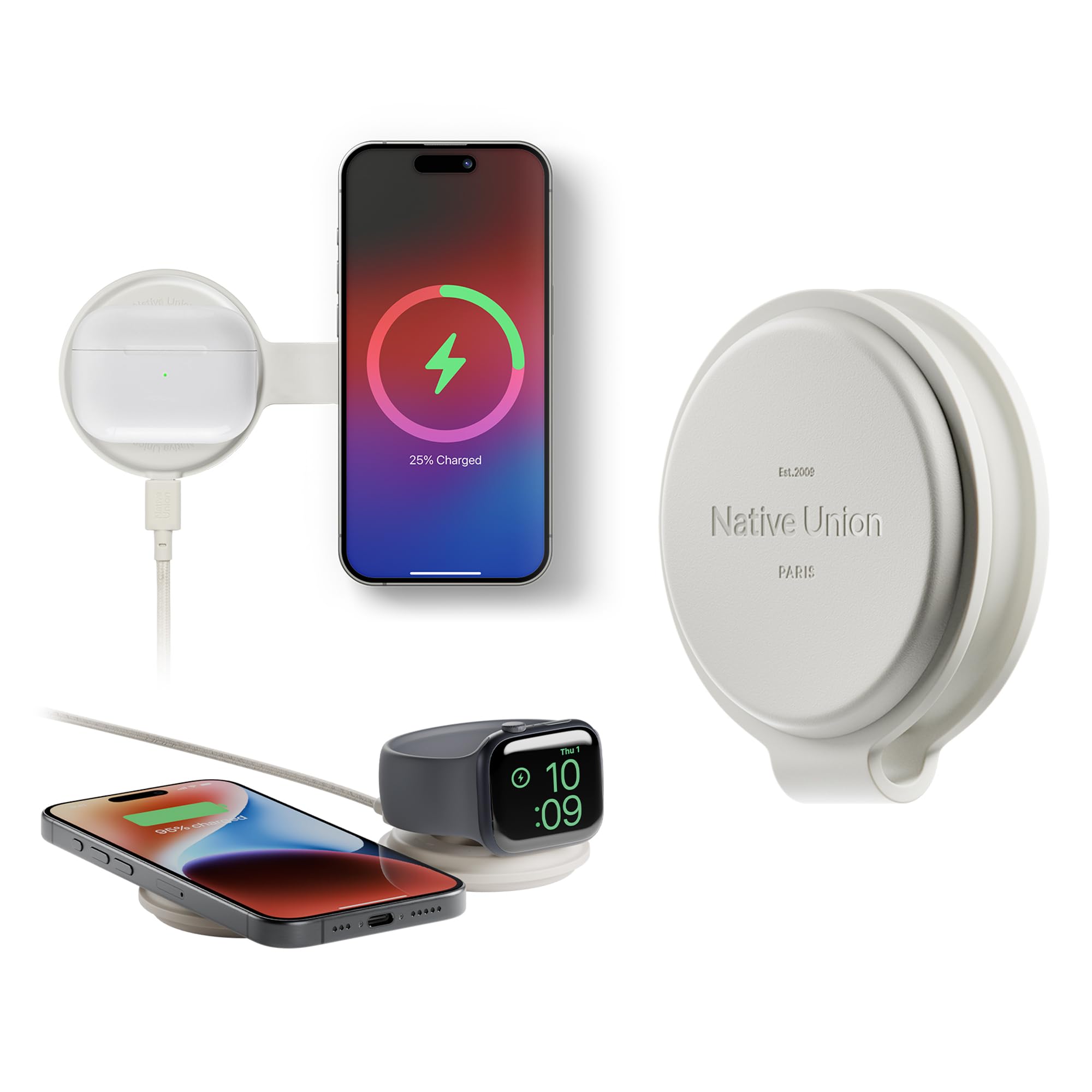 Native Union（ネイティブユニオン）Voyage 2-in-1 マグネティックワイヤレスチャージャ ・ 折りたたみ式旅行充電ステーション iPhone 16、AirPods、Apple Watchおよび複数のデバイス用 ・ Qi2認証＆最大15W