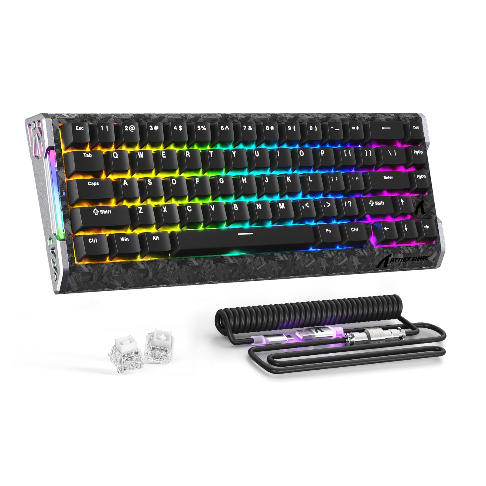 【ATTACK SHARK R68HE ブラック】磁気スイッチ ゲーミングキーボード 有線 68キー 65% ラピッドトリガー0.005mm（設定により）256Kスキャン 最大8000Hzポーリング 低遅延 RGBサイドライト 6層吸音 HIFI打鍵音 カ｜湖南オンライン