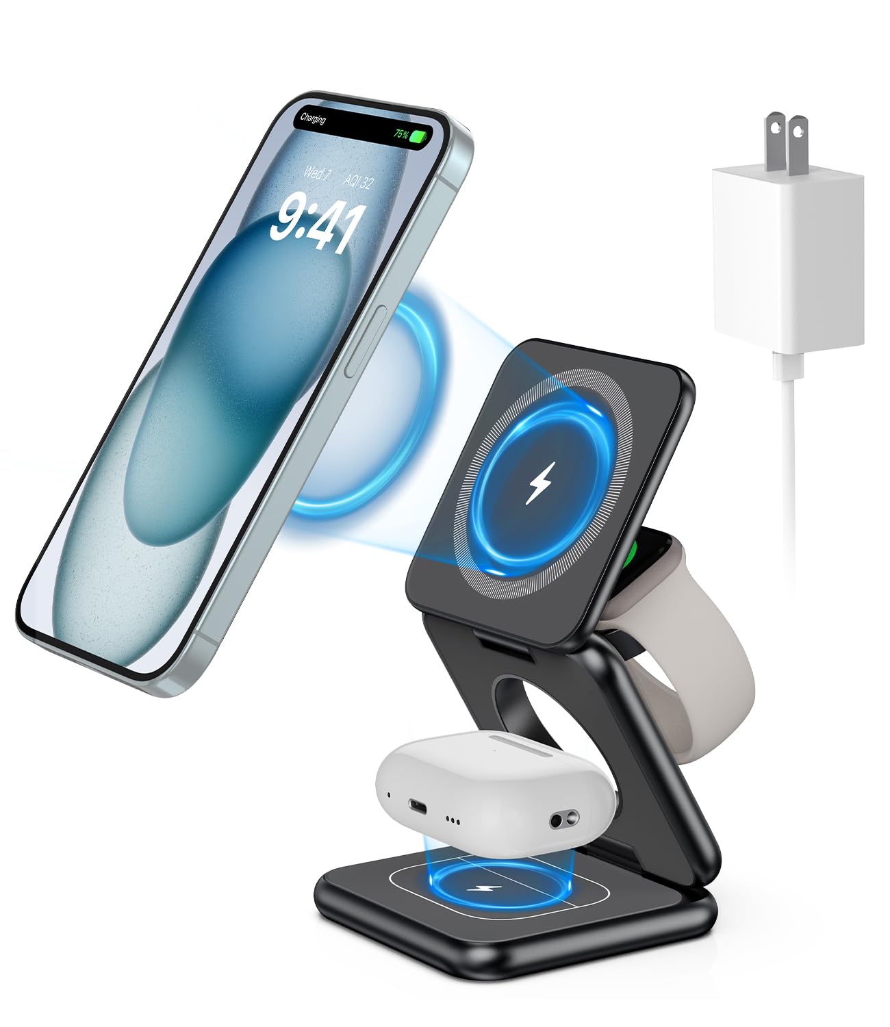 楽天市場】KU XIU X40 ワイヤレス充電器 3in1 アルミ製 MagSafe対応